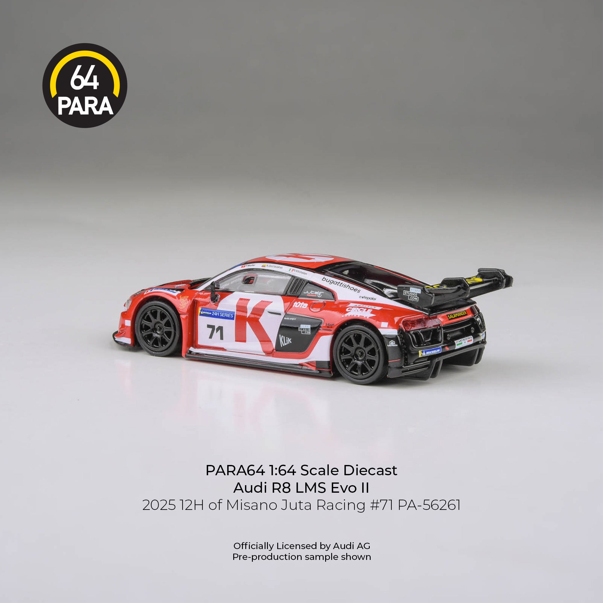 [PRE ORDER] Para64 1/64 Audi R8 LMS Evo 2025 12H of Misano Juta Racing #71 PA-56261 Diecast Scale Model Car