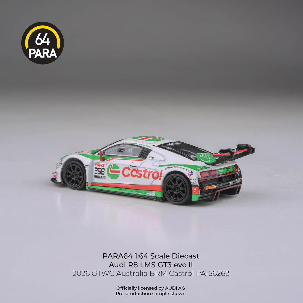 [PRE ORDER] Para64 1/64 Audi R8 LMS GT3 evo II 2026 GTWC Australia BRM Castrol PA56262 Diecast Scale Model Car