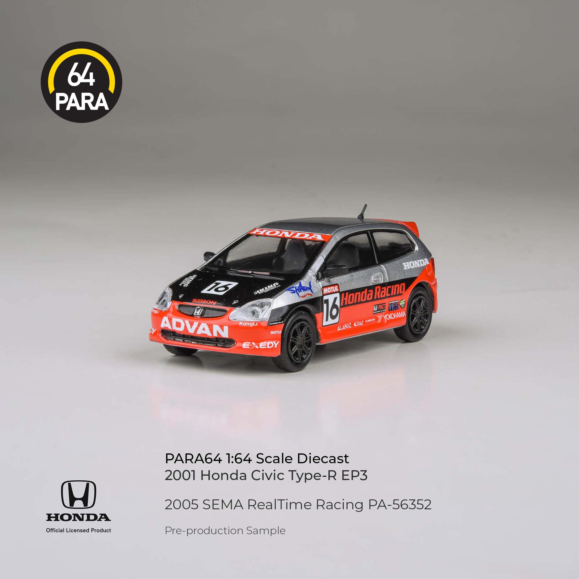 [PRE ORDER] Para64 1/64 Honda Civic 2005 SEMA RealTime Racing PA-56352 Diecast Scale Model Car