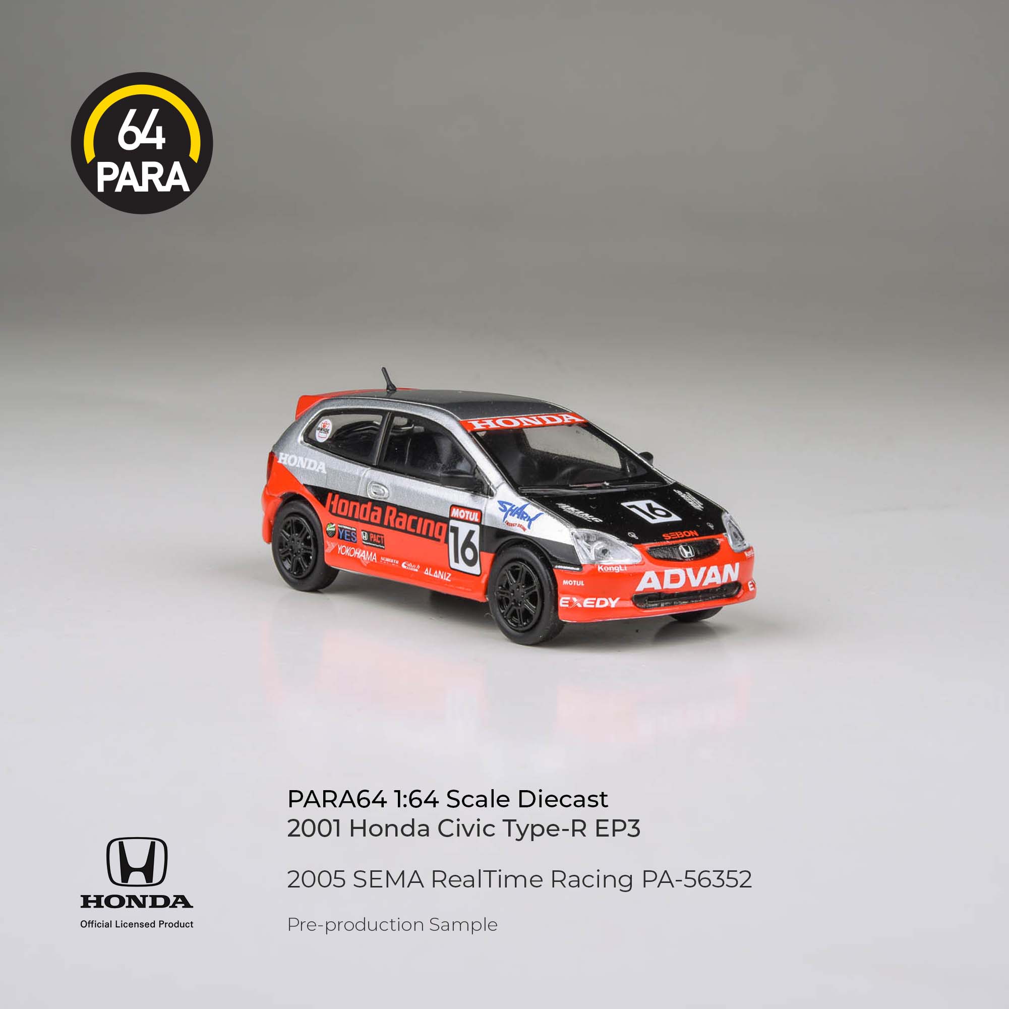 [PRE ORDER] Para64 1/64 Honda Civic 2005 SEMA RealTime Racing PA-56352 Diecast Scale Model Car