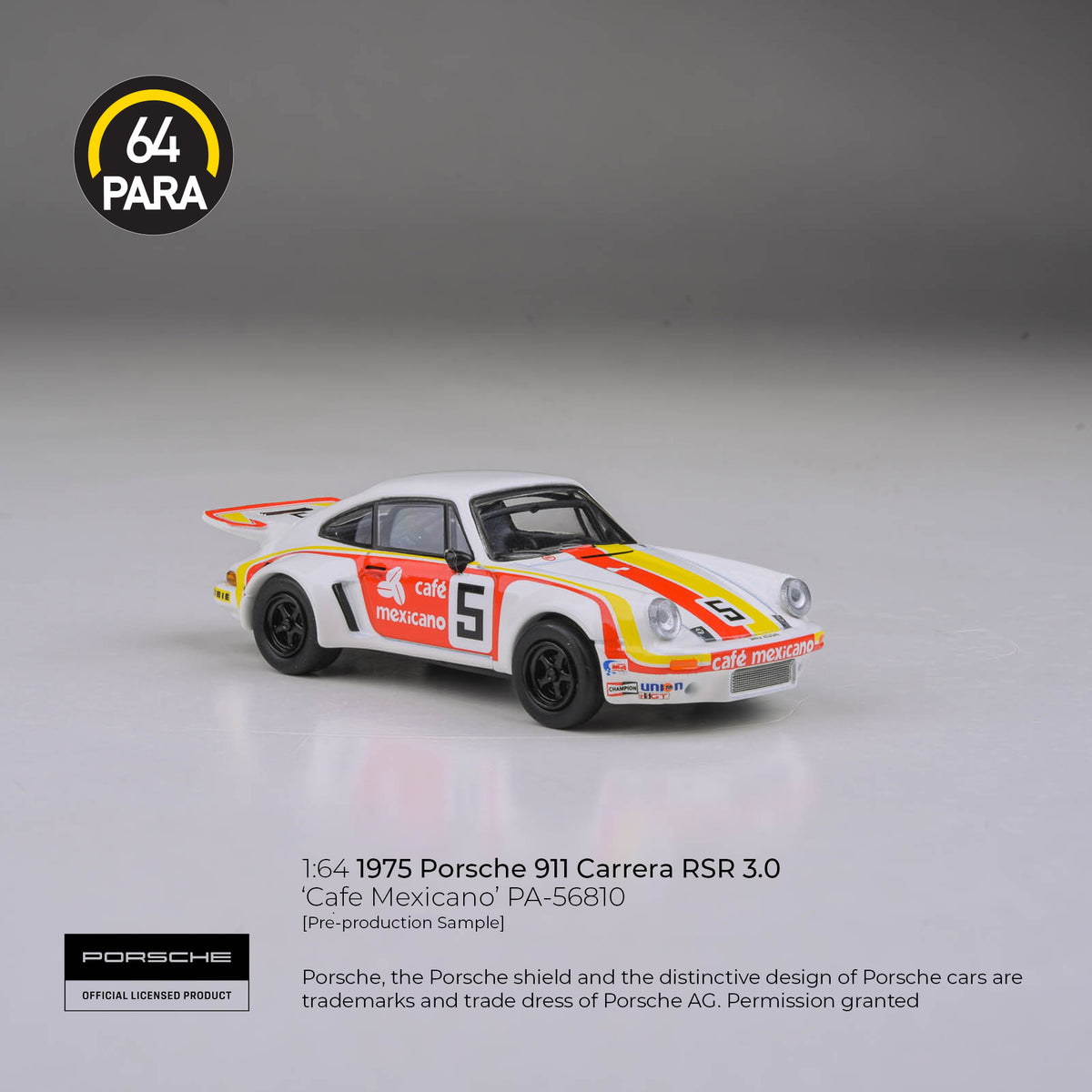 [PRE ORDER] Para64 1/64 1974 Porsche 911 3.0 RSR 'Café Mexicano' PA56810 Diecast Scale Model Car