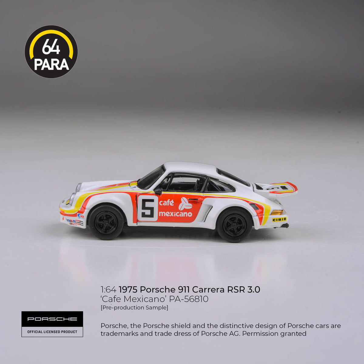 [PRE ORDER] Para64 1/64 1974 Porsche 911 3.0 RSR 'Café Mexicano' PA56810 Diecast Scale Model Car