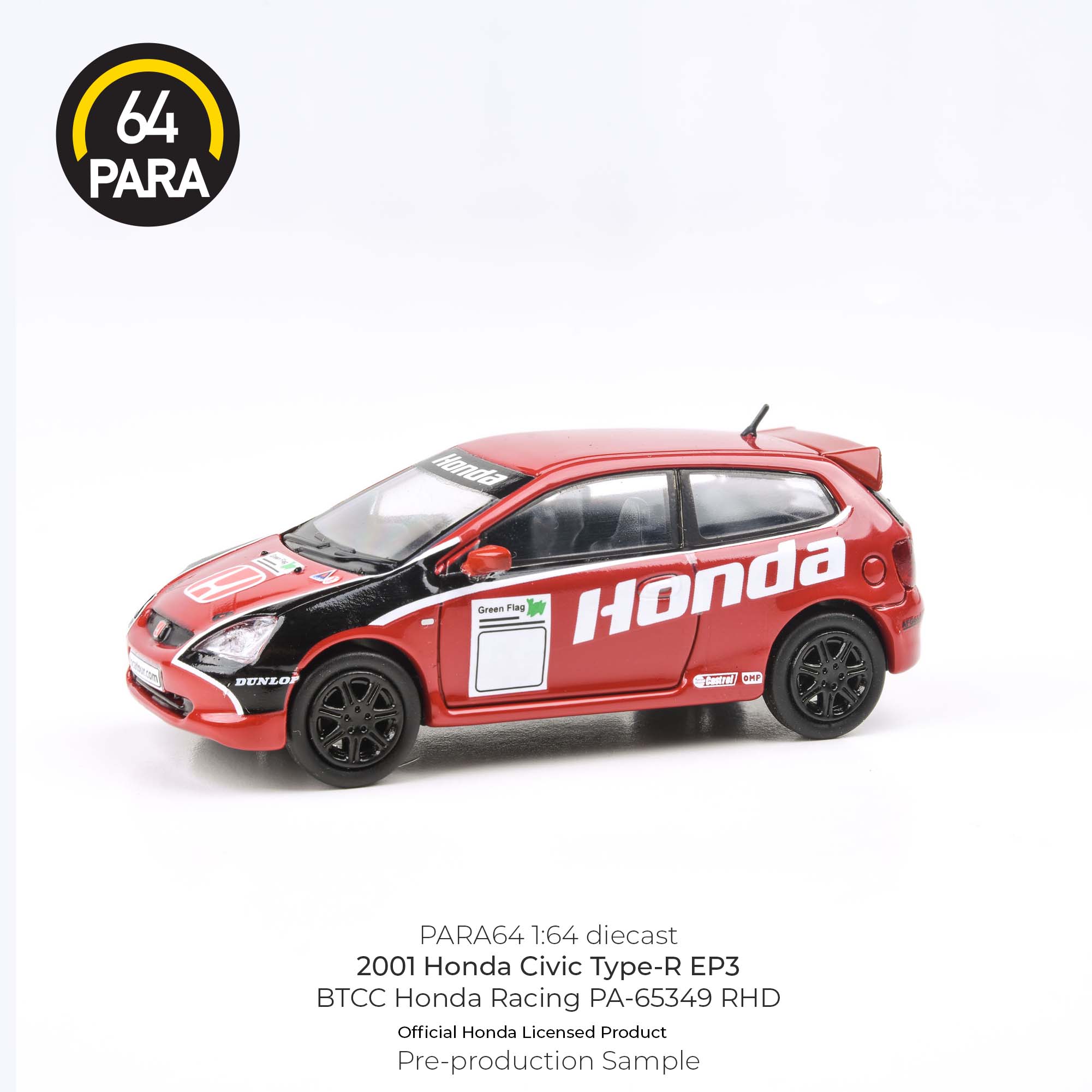 Para64 1:64 2001 Honda Civic Type-R EP3 BTCC Honda Racing RHD PA-65349 Diecast Scale Model
