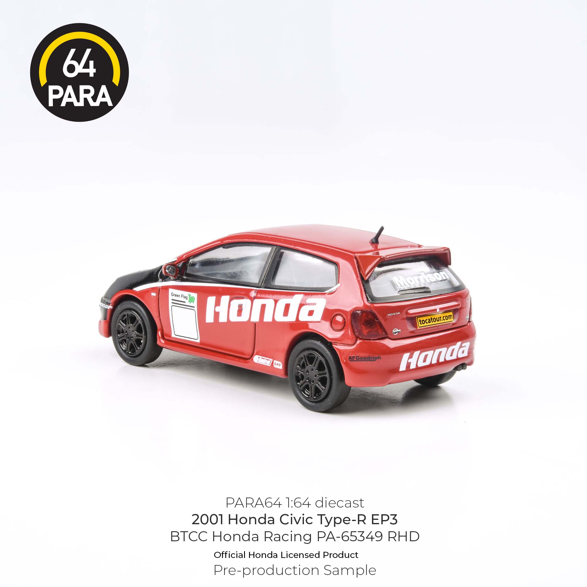 Para64 1:64 2001 Honda Civic Type-R EP3 BTCC Honda Racing RHD PA-65349 Diecast Scale Model