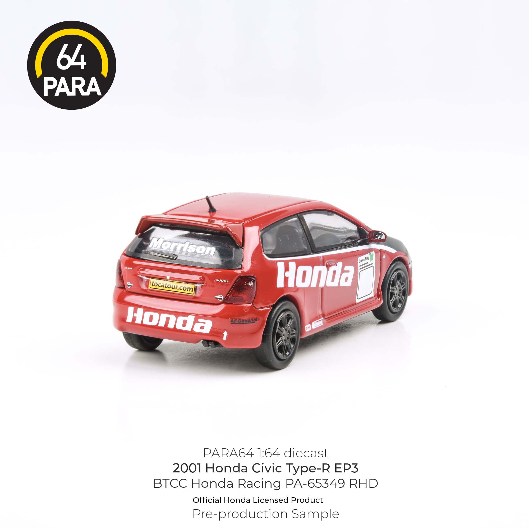 Para64 1:64 2001 Honda Civic Type-R EP3 BTCC Honda Racing RHD PA-65349 Diecast Scale Model