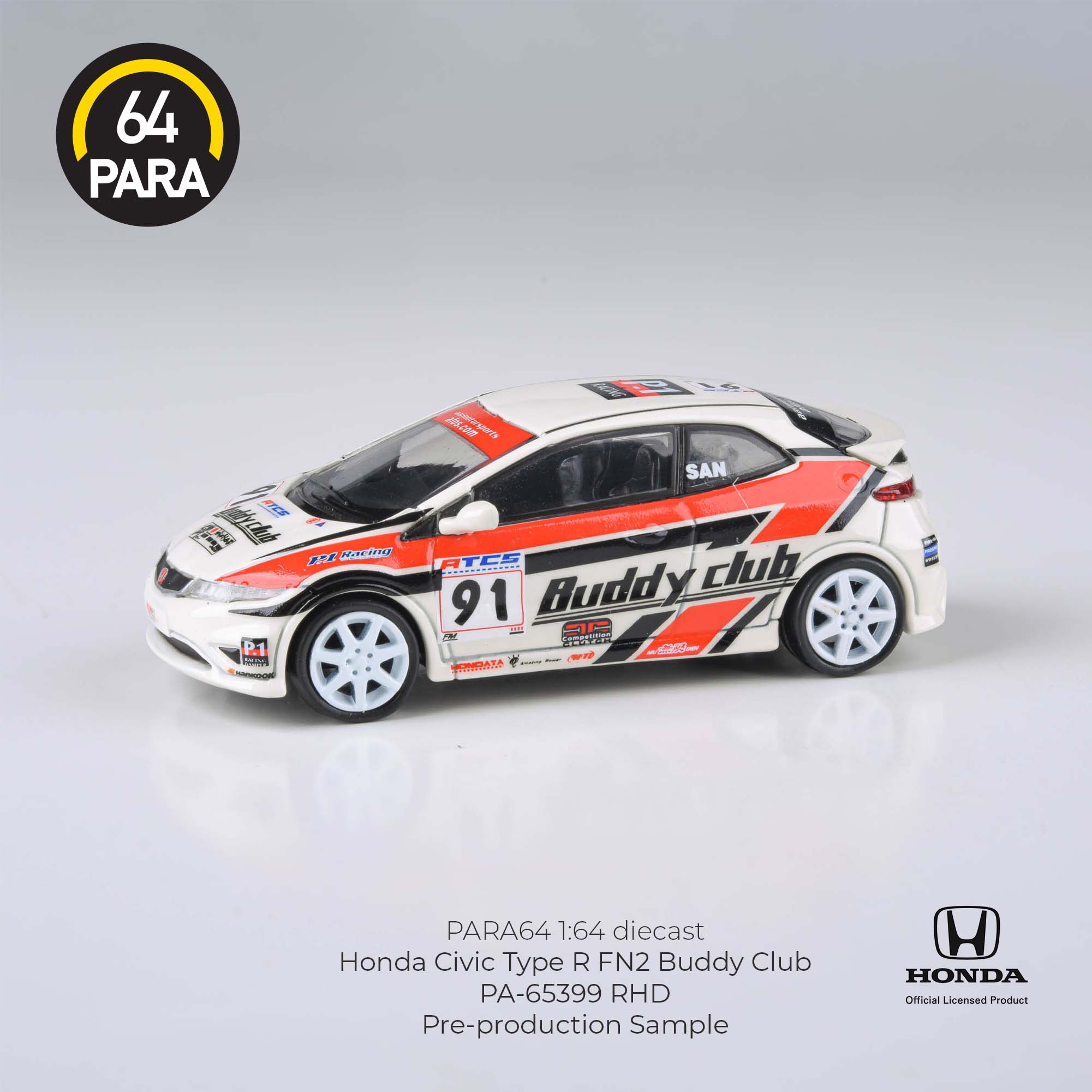 Para64 1/64 Honda Civic Type R FN2 Buddy Club RHD PA-65399 Diecast Scale Model