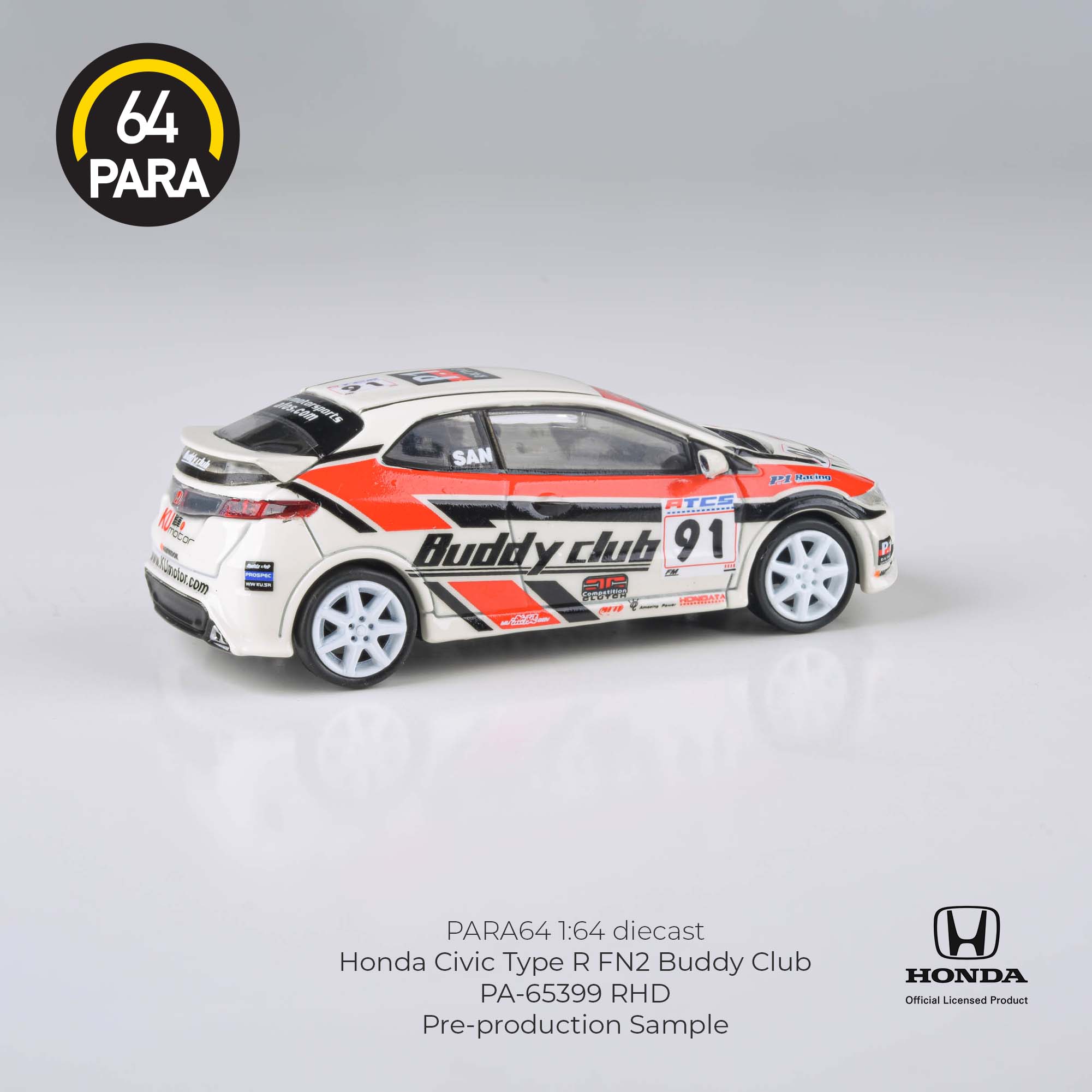 Para64 1/64 Honda Civic Type R FN2 Buddy Club RHD PA-65399 Diecast Scale Model