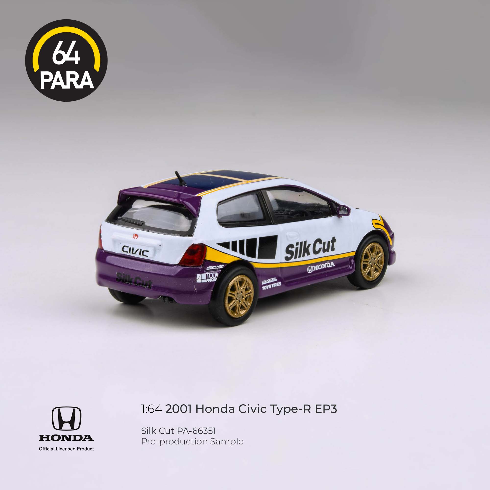 Para64 1/64 2001 Honda Civic Type R EP3 Silk Cut PA66351 Diecast Scale Model Car