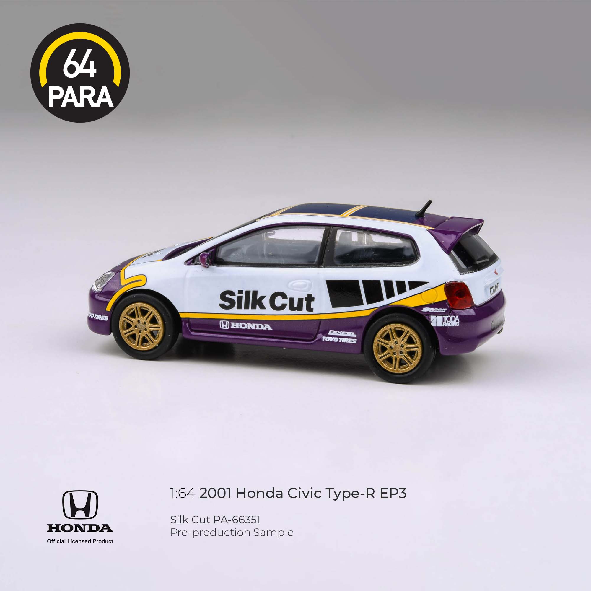 Para64 1/64 2001 Honda Civic Type R EP3 Silk Cut PA66351 Diecast Scale Model Car