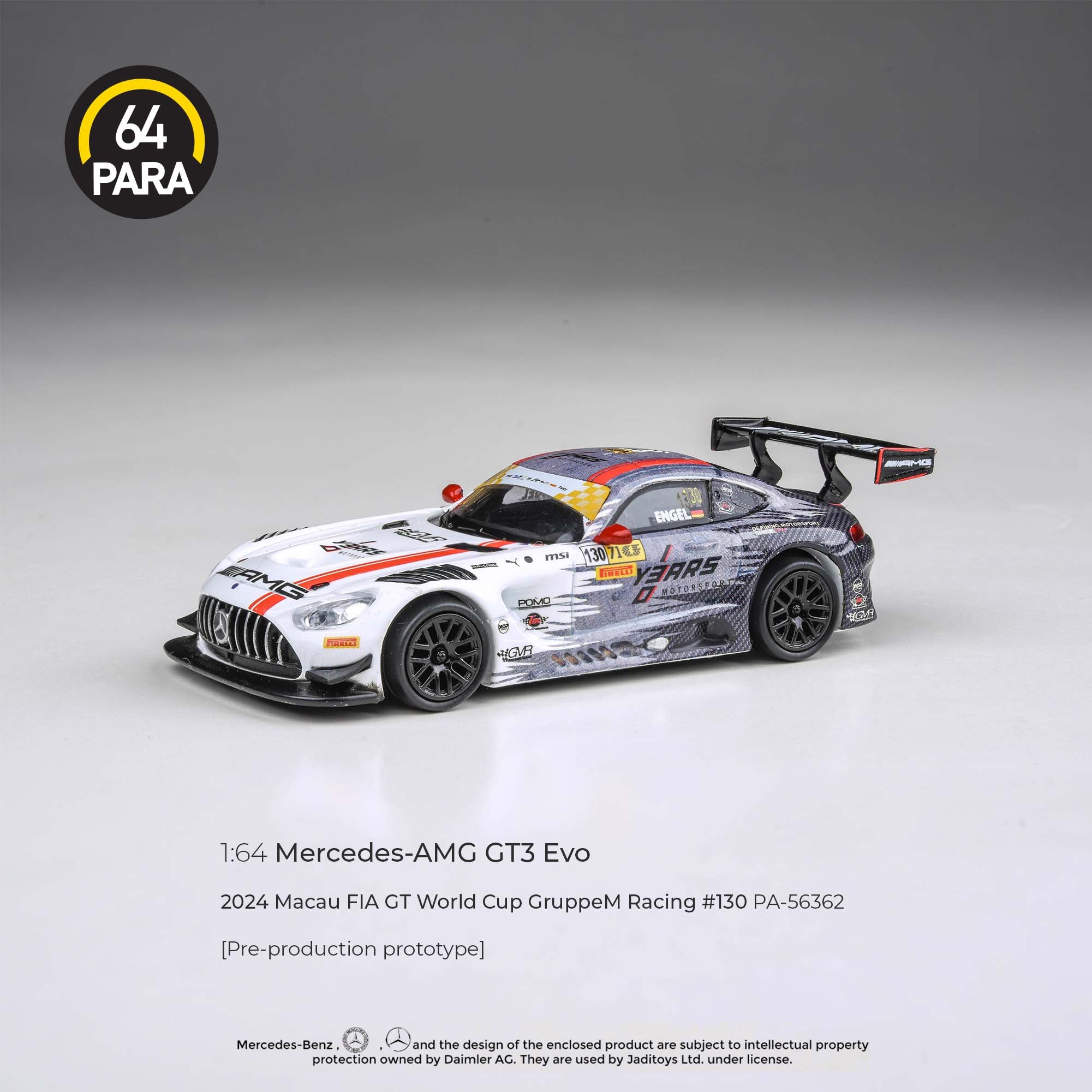 Para64 1/64 Mercedes-AMG GT3 Evo 2024 Macau FIA GT World Cup Grupem Racing #130 PA56362 Diecast Scale Model Car