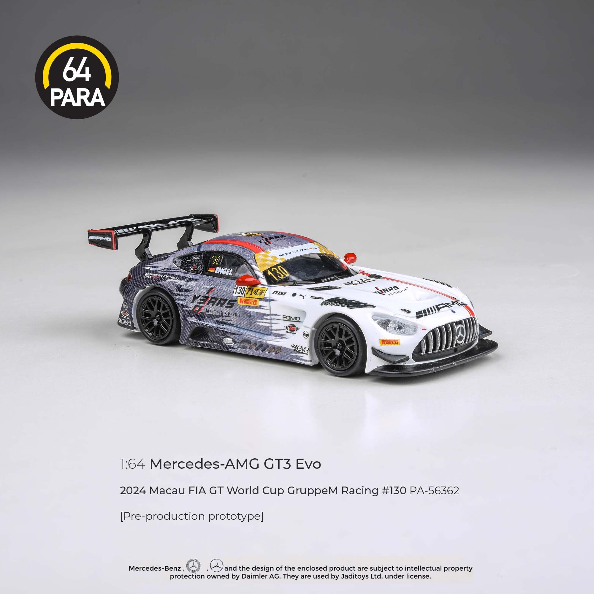 Para64 1/64 Mercedes-AMG GT3 Evo 2024 Macau FIA GT World Cup Grupem Racing #130 PA56362 Diecast Scale Model Car