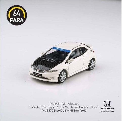 Para64 1/64 Honda Civic Type R FN2 White w/ Carbon Hood PA55398 Diecast Scale Model Car