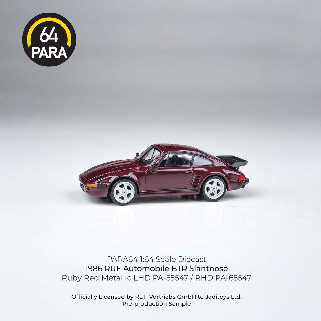 Para64 1/64 1986 RUF Automoblie BTR Slantnose Ruby Red Metallic PA55547 Diecast Scale Model Car