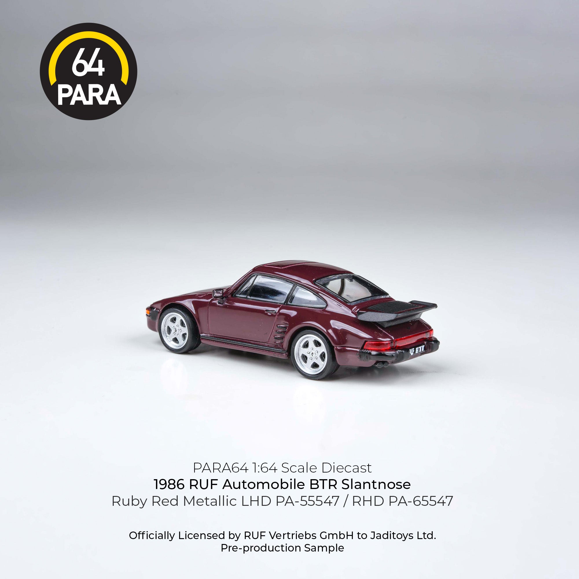 Para64 1/64 1986 RUF Automoblie BTR Slantnose Ruby Red Metallic PA55547 Diecast Scale Model Car