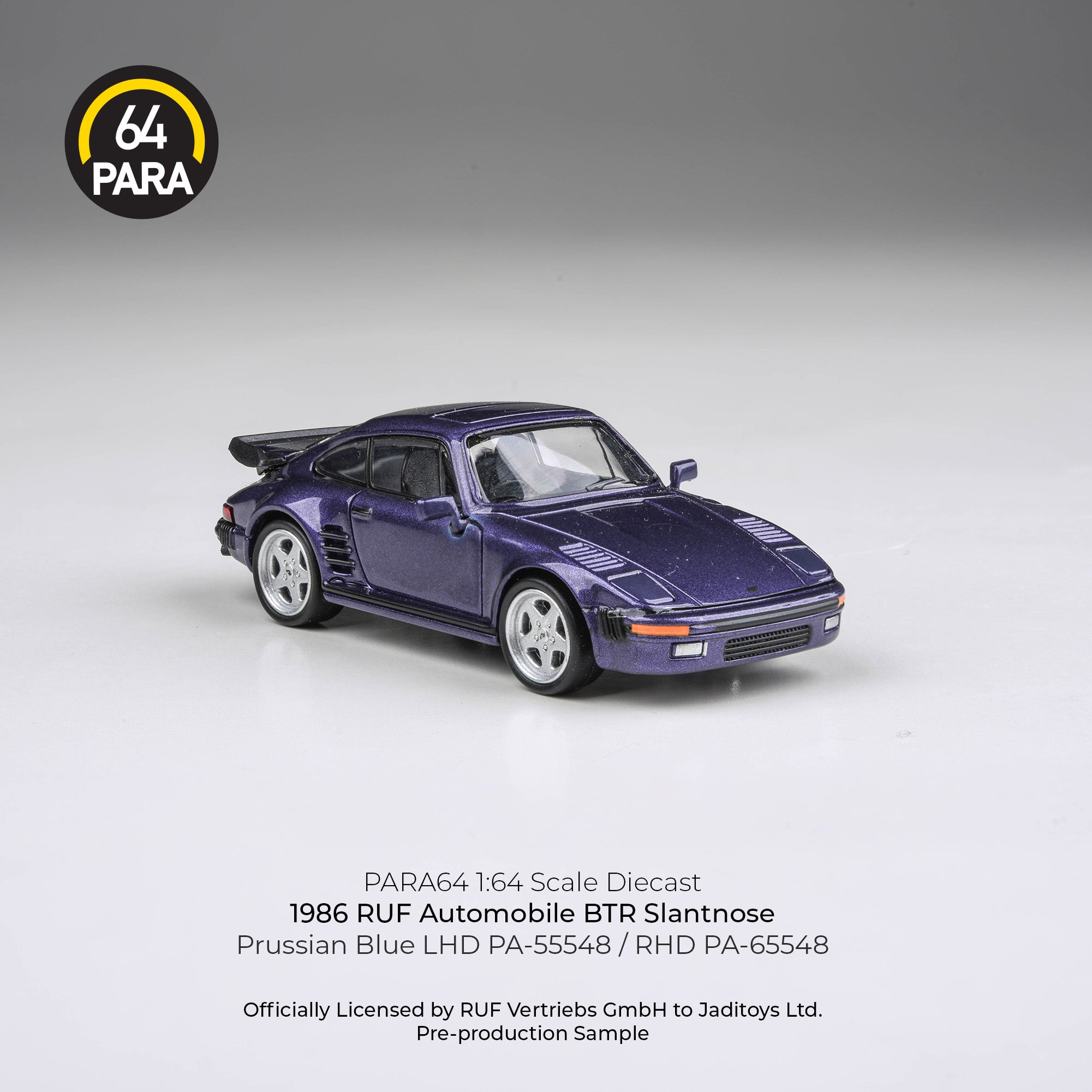 Para64 1/64 1986 RUF Automobile BTR Slantnose Prussian Blue PA55548 Diecast Scale Model Car