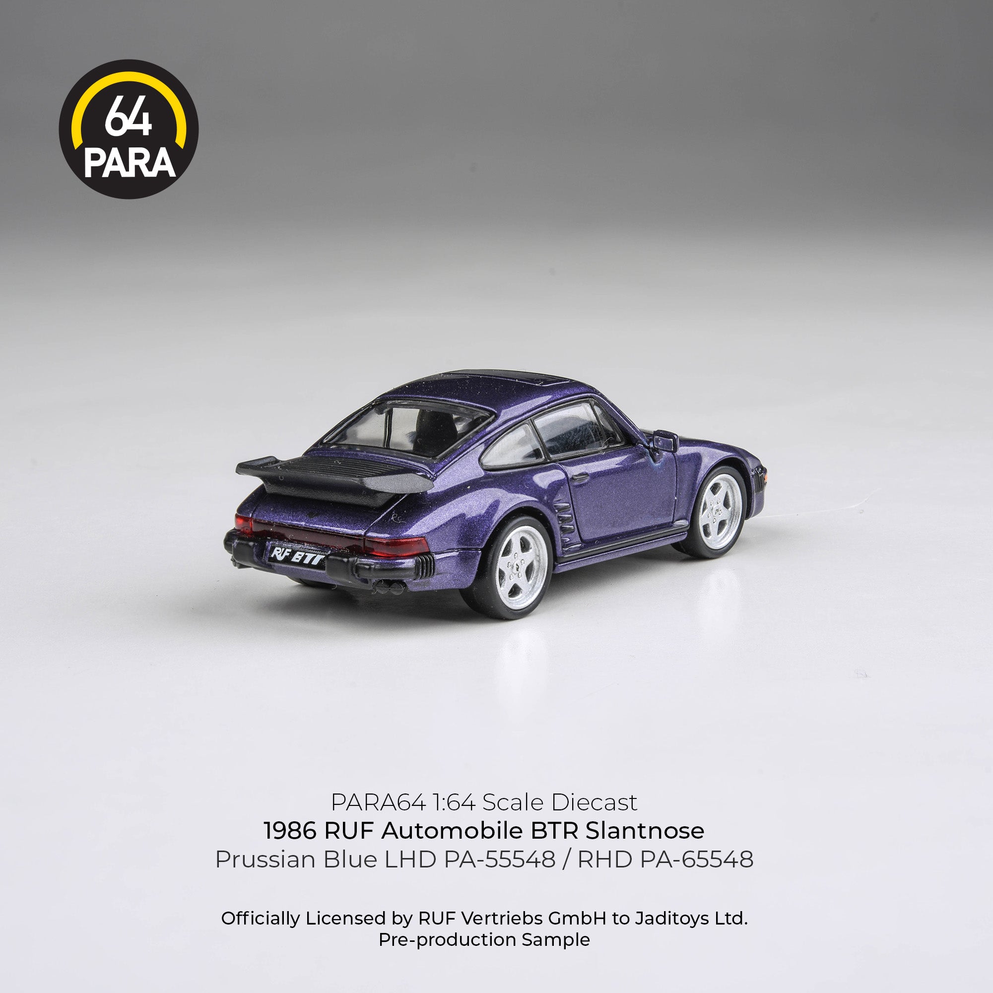 Para64 1/64 1986 RUF Automobile BTR Slantnose Prussian Blue PA55548 Diecast Scale Model Car