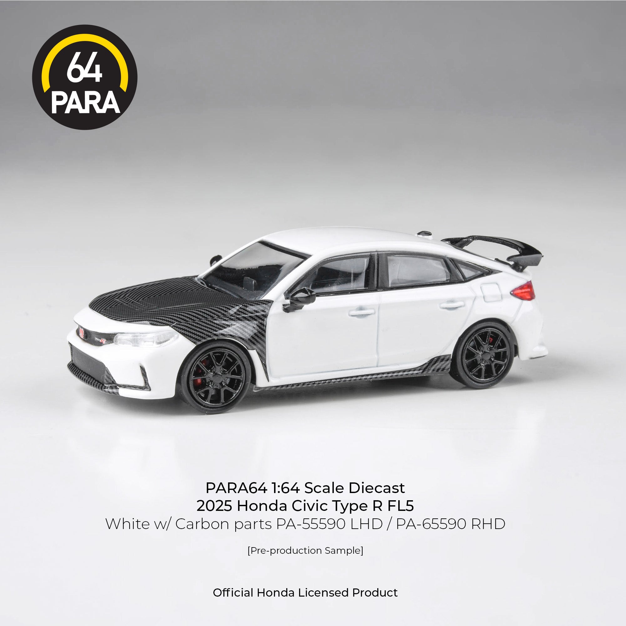 Para64 1/64 2025 Honda Civic Type R FL5 White w/ Carbon Parts PA55590 Diecast Scale Model Car