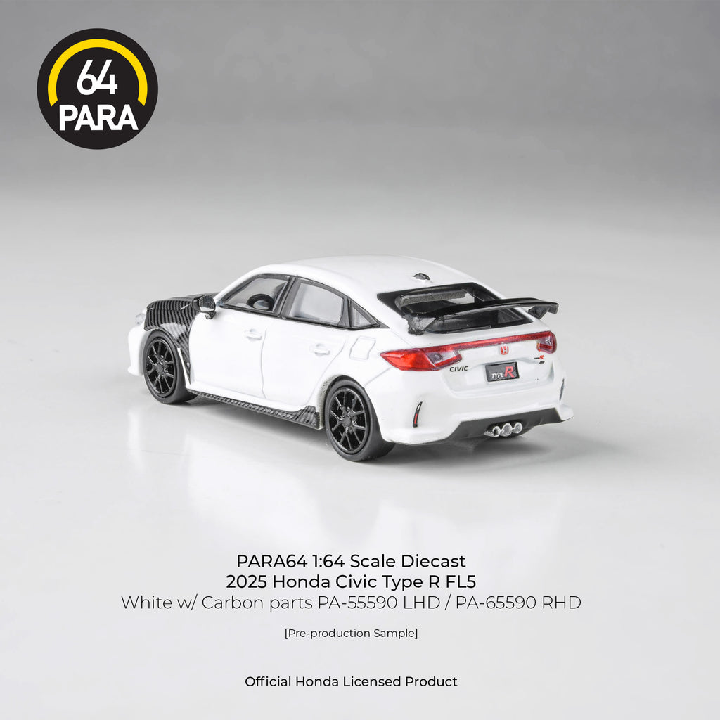 Para64 1/64 2025 Honda Civic Type R FL5 White w/ Carbon Parts PA55590 Diecast Scale Model Car