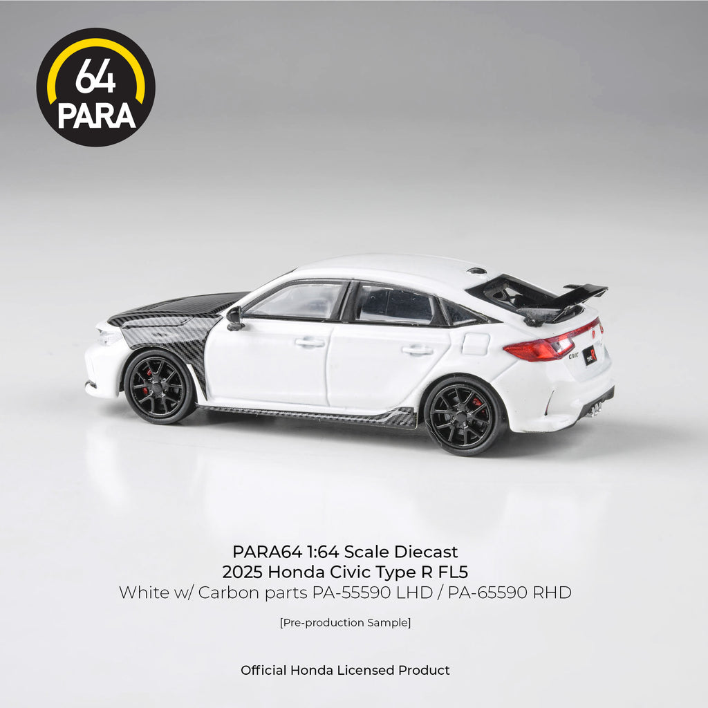 Para64 1/64 2025 Honda Civic Type R FL5 White w/ Carbon Parts PA55590 Diecast Scale Model Car