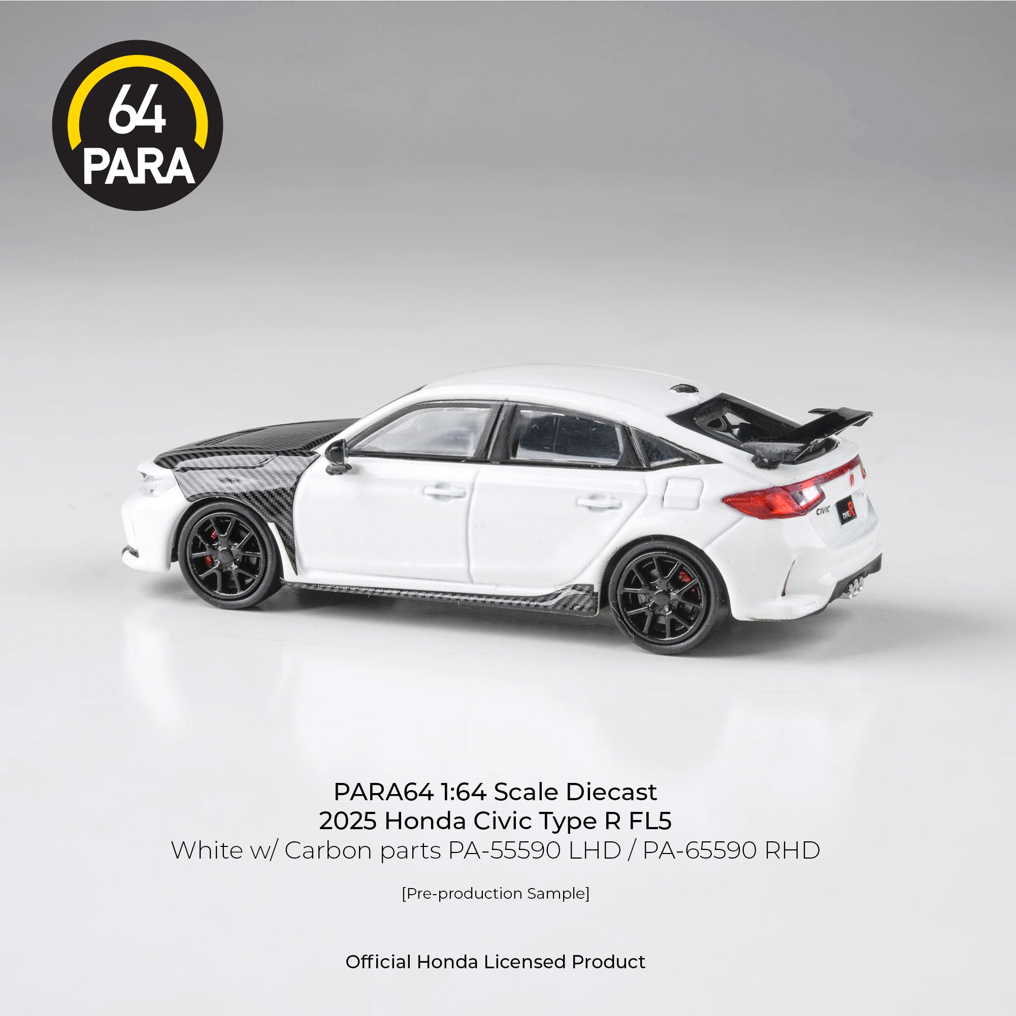 Para64 1/64 2025 Honda Civic Type R FL5 White w/ Carbon Parts PA55590 Diecast Scale Model Car