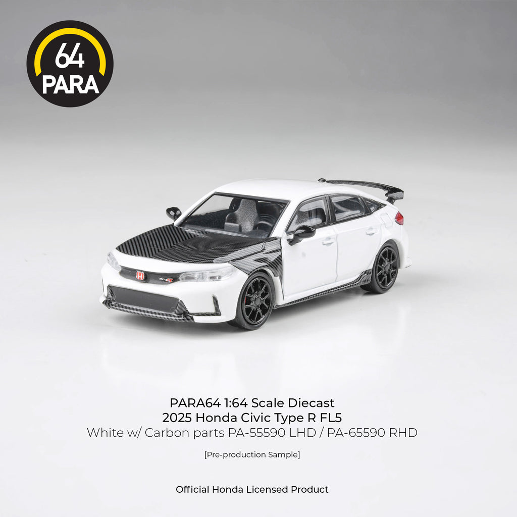 Para64 1/64 2025 Honda Civic Type R FL5 White w/ Carbon Parts PA55590 Diecast Scale Model Car