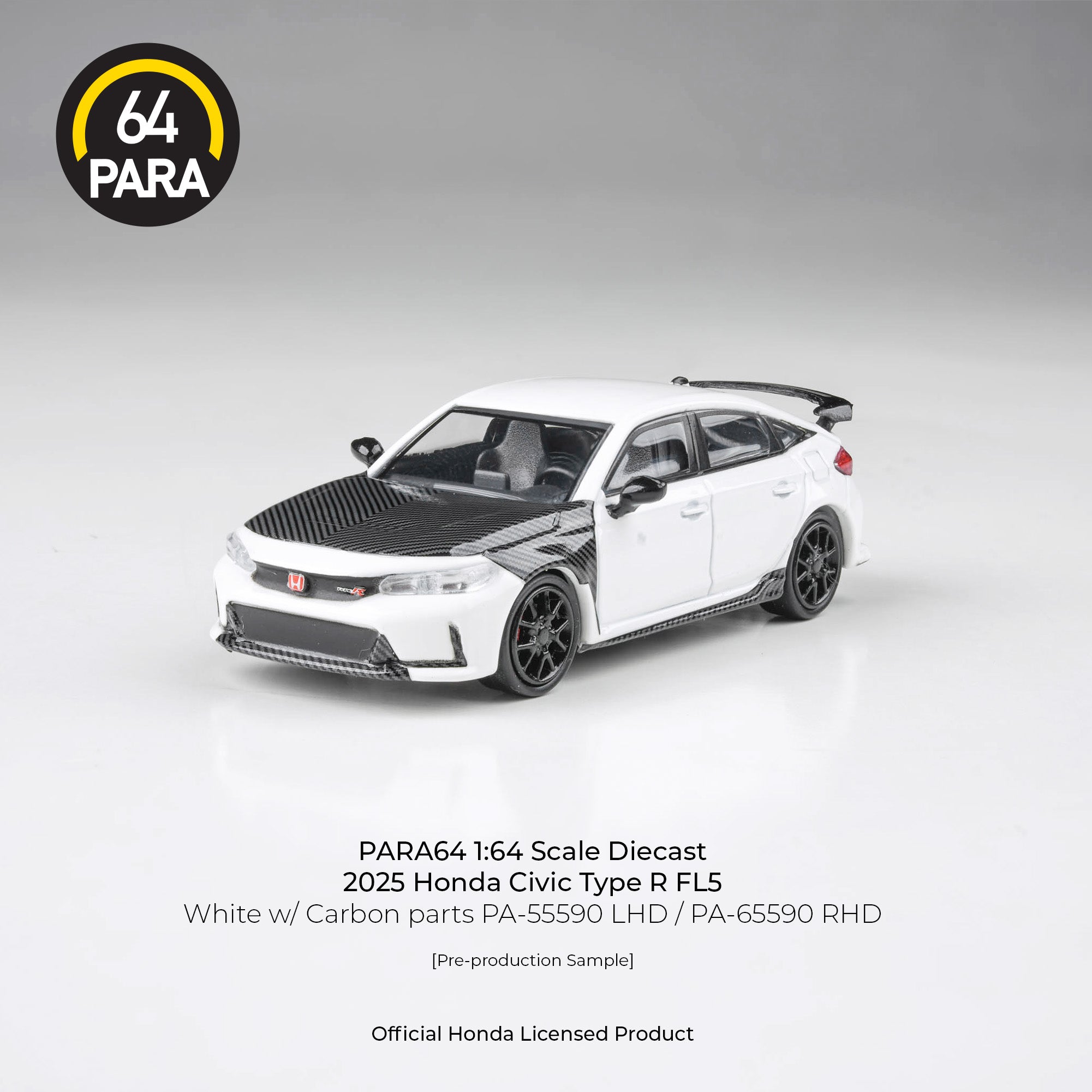 Para64 1/64 2025 Honda Civic Type R FL5 White w/ Carbon Parts PA55590 Diecast Scale Model Car
