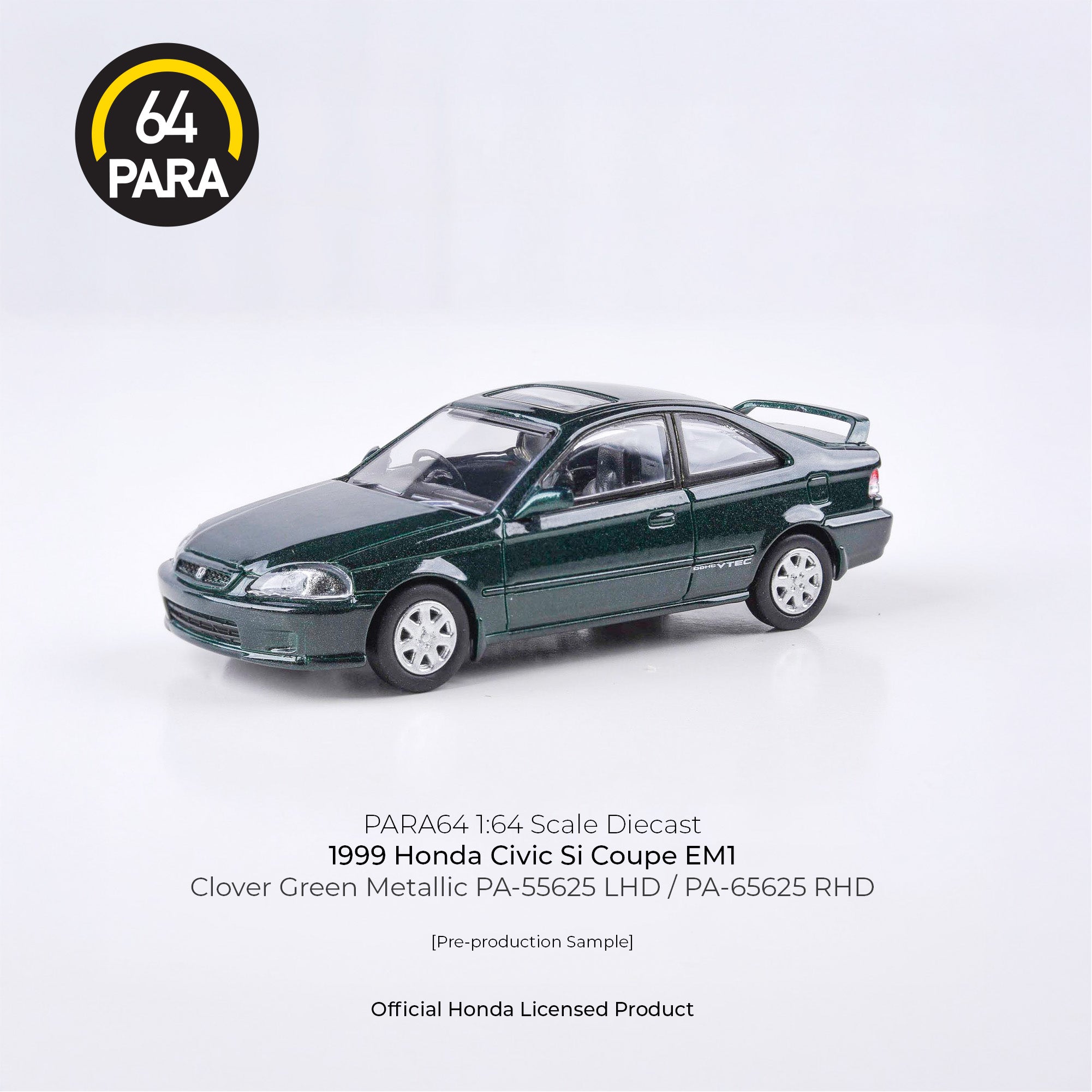 Para64 1/64 1999 Honda Civic Coupe EM1 Clover Green Pearl Metallic PA55625 Diecast Scale Model Car