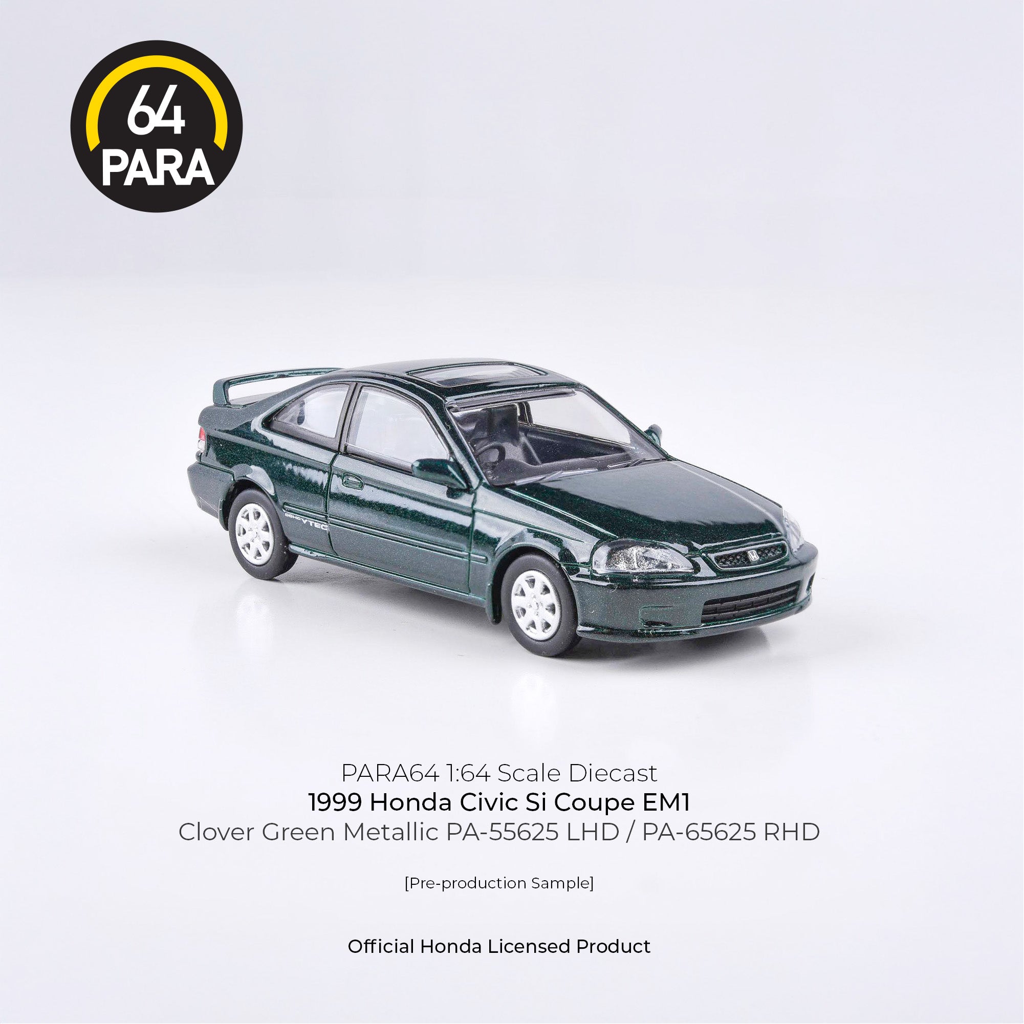 Para64 1/64 1999 Honda Civic Coupe EM1 Clover Green Pearl Metallic PA55625 Diecast Scale Model Car