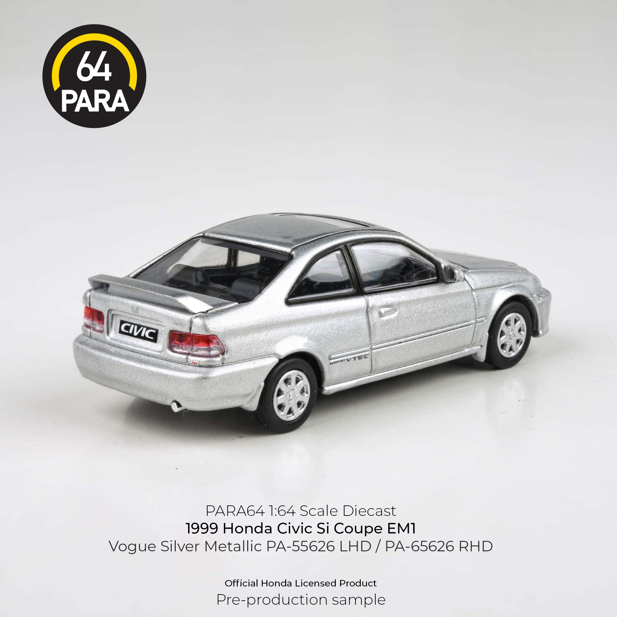 Para64 1/64 1999 Honda Civic Si Coupe EM1 Vouge Silver Metallic PA55626 Diecast Scale Model Car