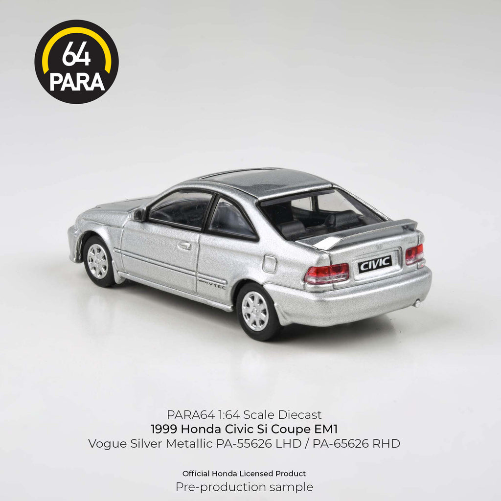 Para64 1/64 1999 Honda Civic Si Coupe EM1 Vouge Silver Metallic PA55626 Diecast Scale Model Car