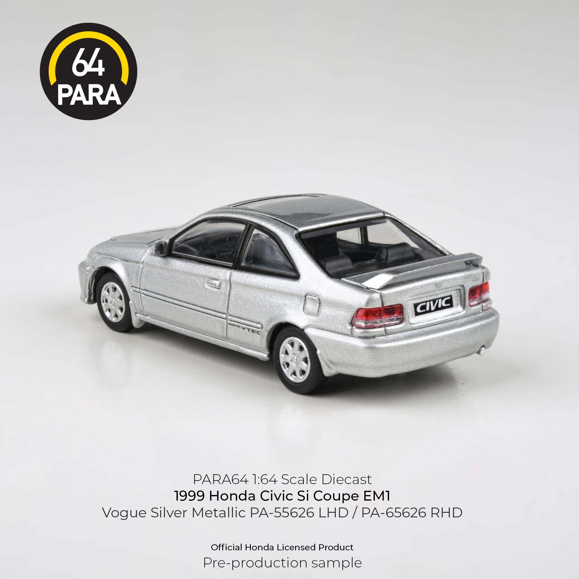 Para64 1/64 1999 Honda Civic Si Coupe EM1 Vouge Silver Metallic PA55626 Diecast Scale Model Car