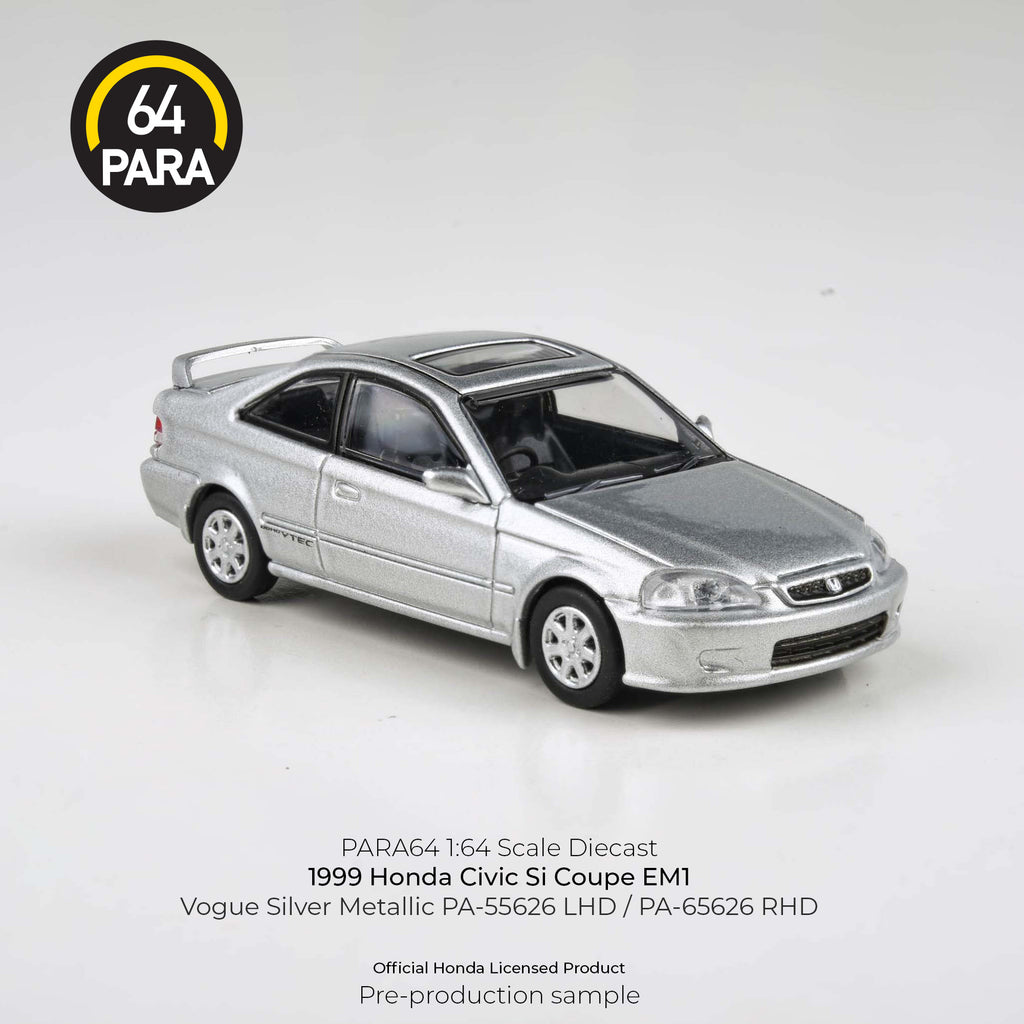 Para64 1/64 1999 Honda Civic Si Coupe EM1 Vouge Silver Metallic PA55626 Diecast Scale Model Car