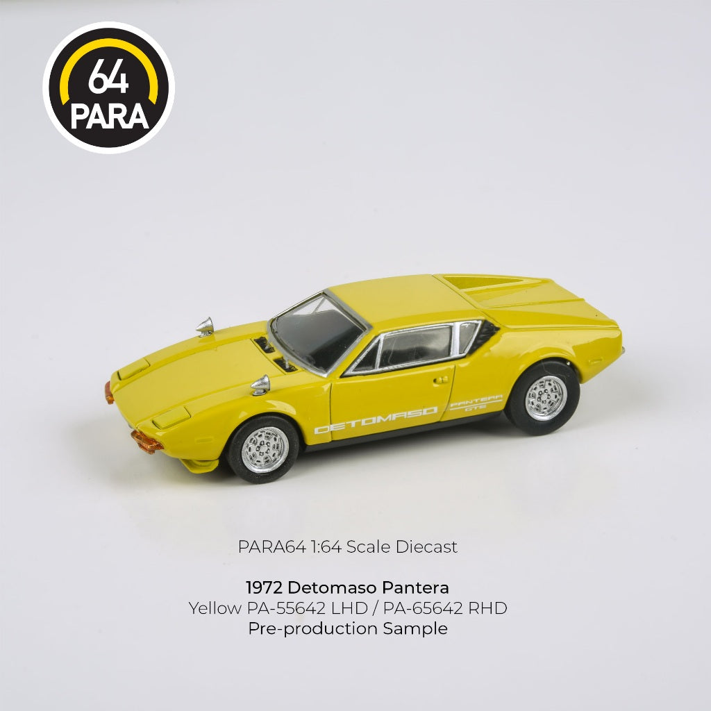 Para64 1/64 1972 DeTomaso Pantera Yellow PA55642 Diecast Scale Model Car