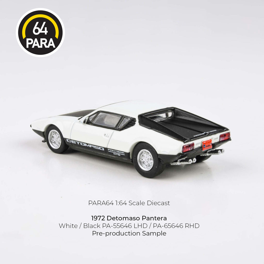 Para64 1/64 1972 Detomaso Pantera White /Black PA55646 Diecast Scale Model Car