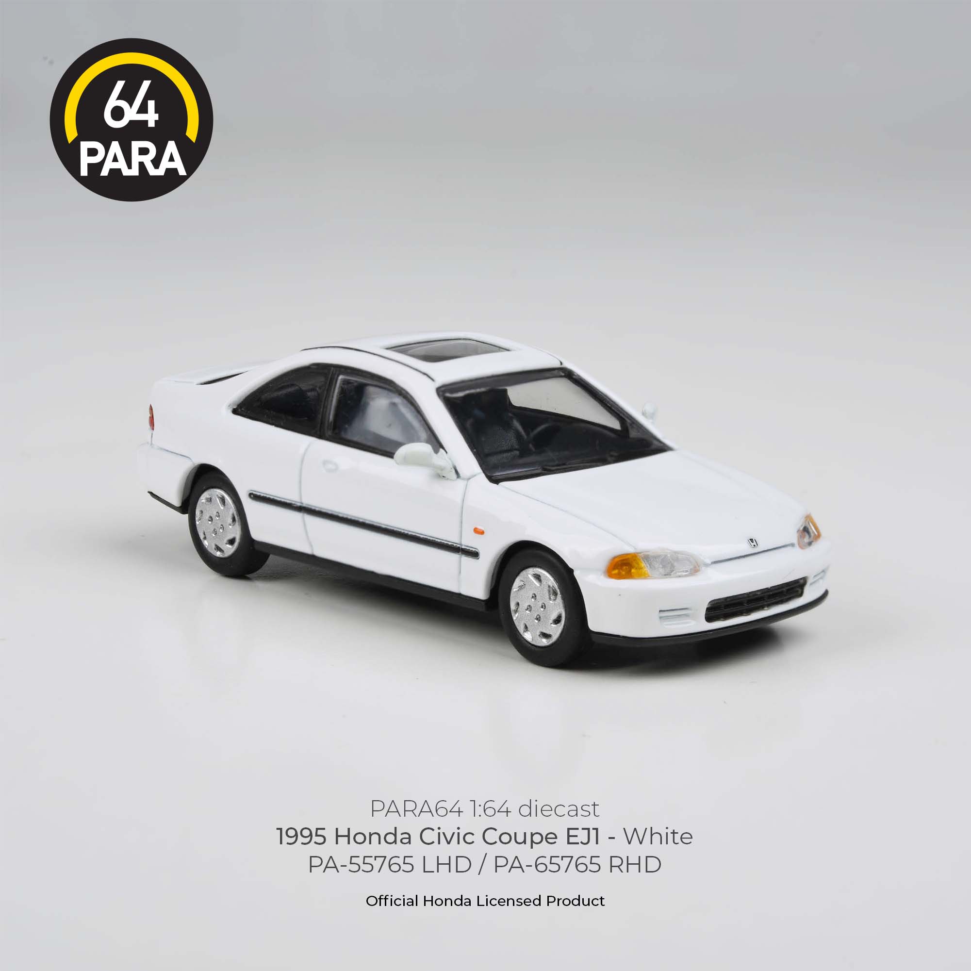 Para64 1/64 1995 Honda Civic Coupe EJ1 – White PA55765 Diecast Scale Model Car