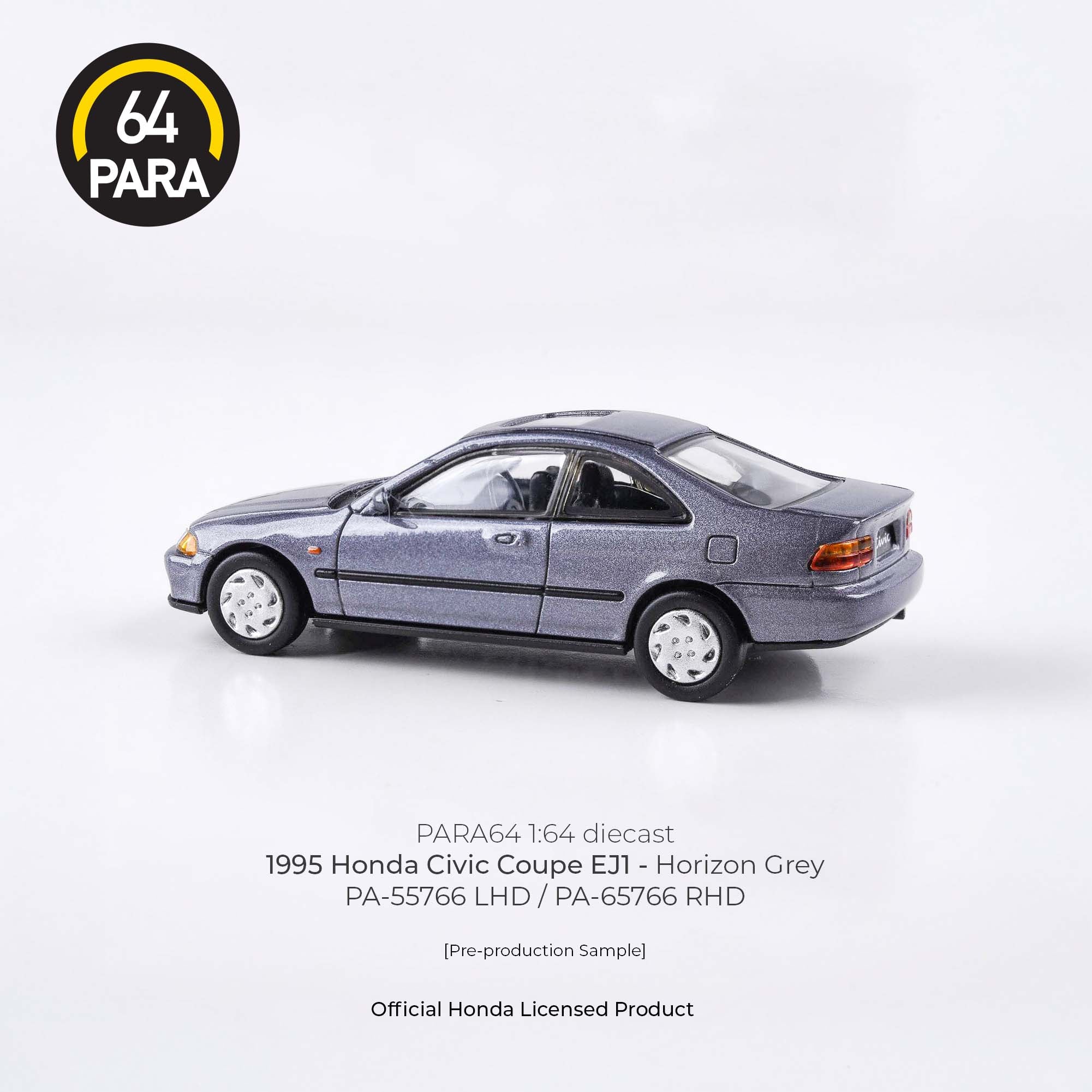 Para64 1/64 1995 Honda Civic Coupe EJ1 Horizon Gray PA55766 Diecast Scale Model Car
