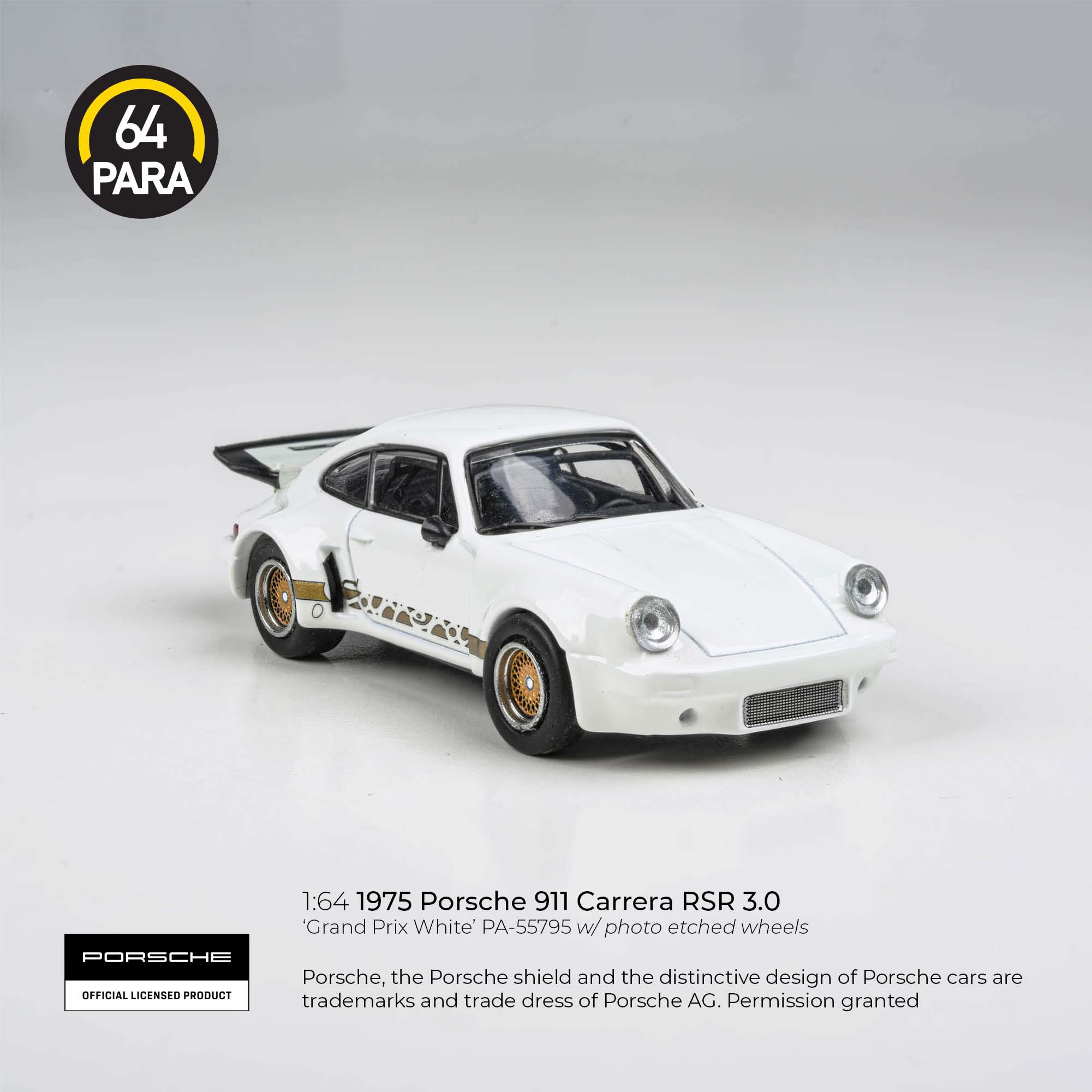 Para64 1/64 1975 Porsche 911 Carrera RSR 3.0 ‘Grand Prix White’ PA55795 Diecast Scale Model Car