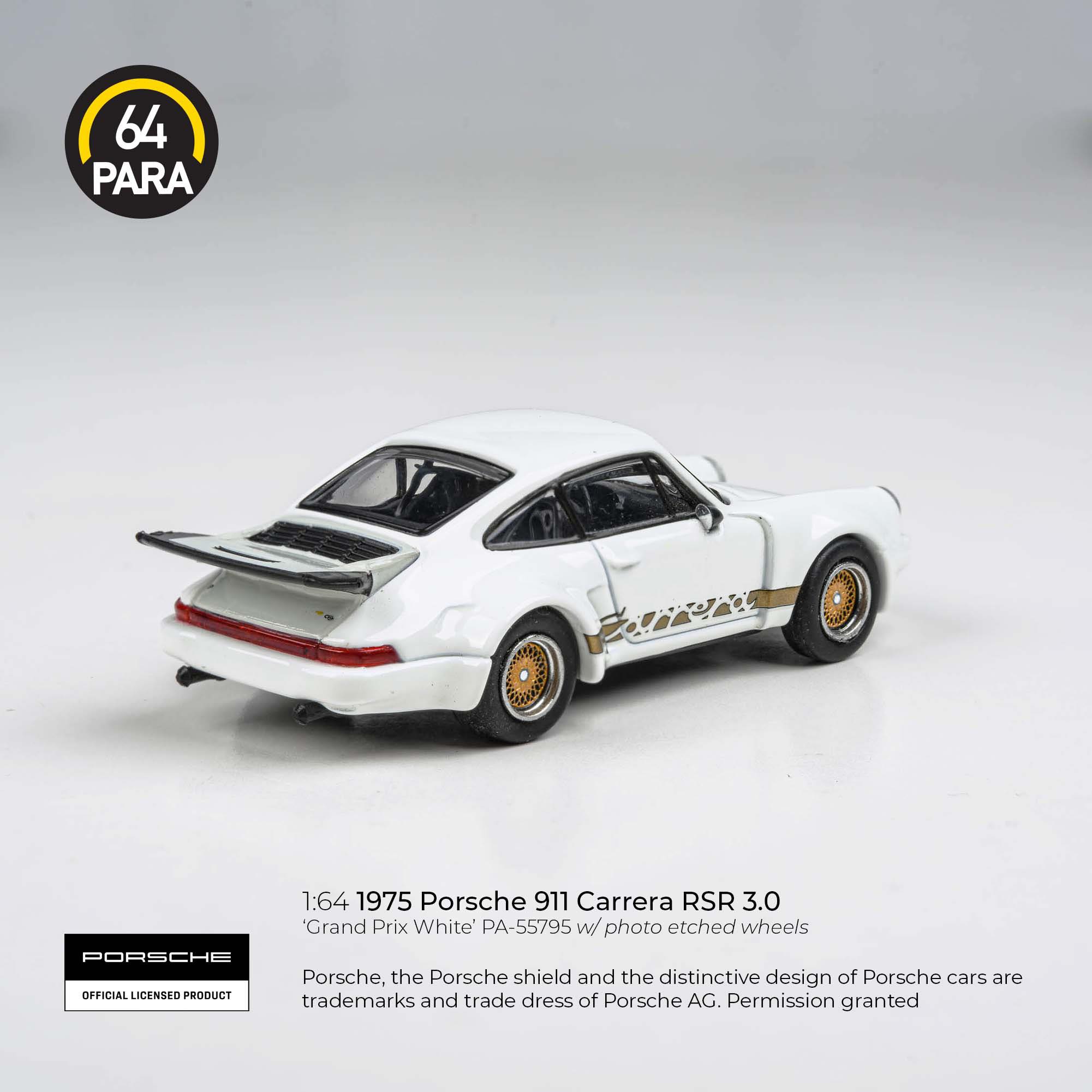 Para64 1/64 1975 Porsche 911 Carrera RSR 3.0 ‘Grand Prix White’ PA55795 Diecast Scale Model Car