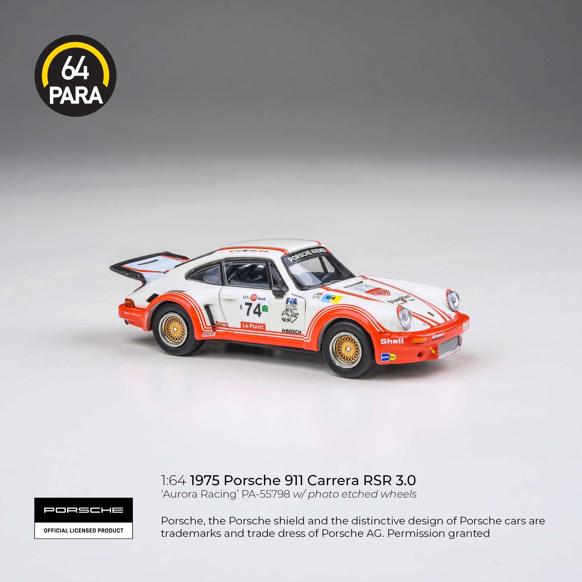 Para64 1/64 1975 Porsche 911 Carrera RSR 3.0 Aurora Racing PA55798 Diecast Scale Model Car