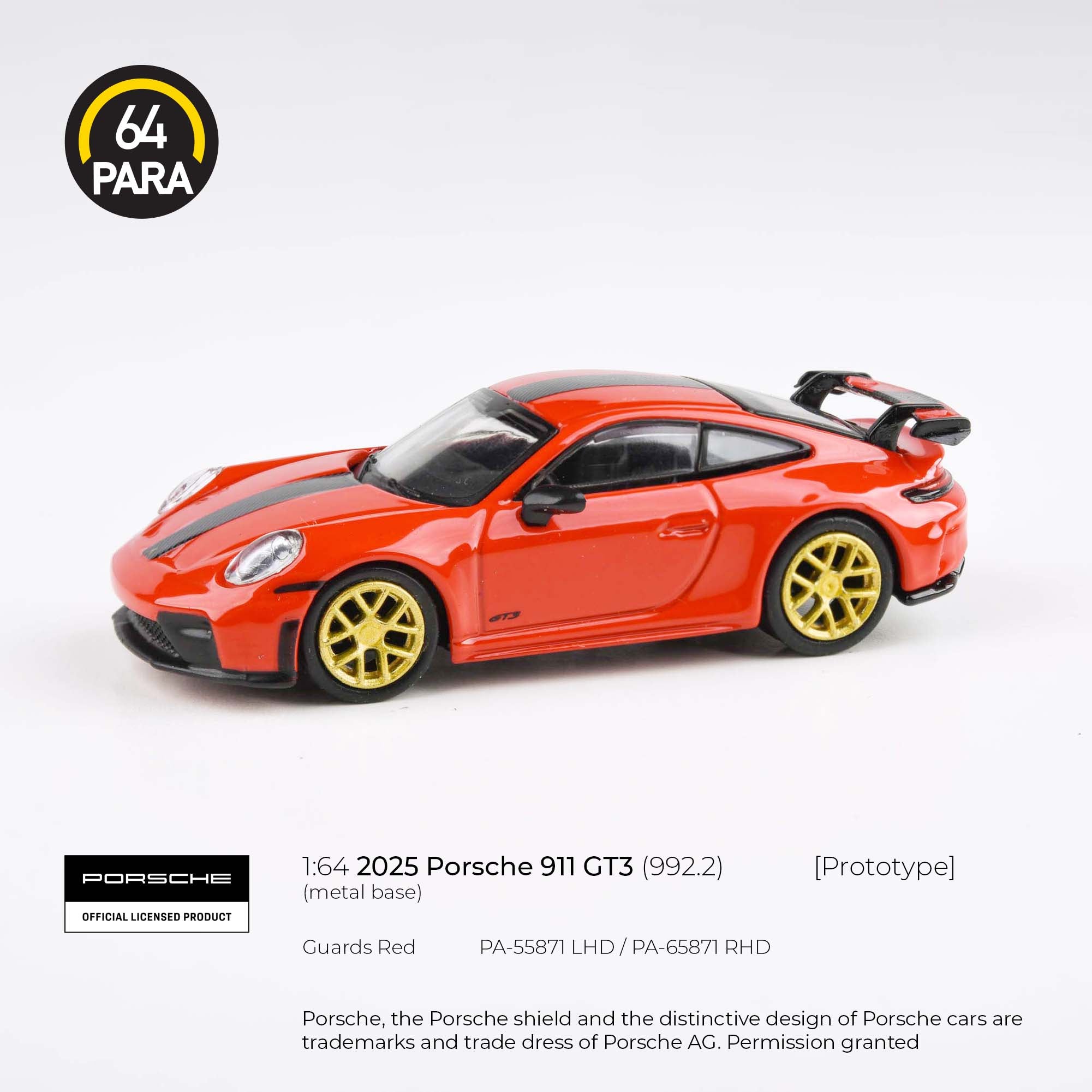 Para64 1/64 2025 Porsche 911 GT3 (992.2) Guards Red PA55871 Diecast Scale Model Car