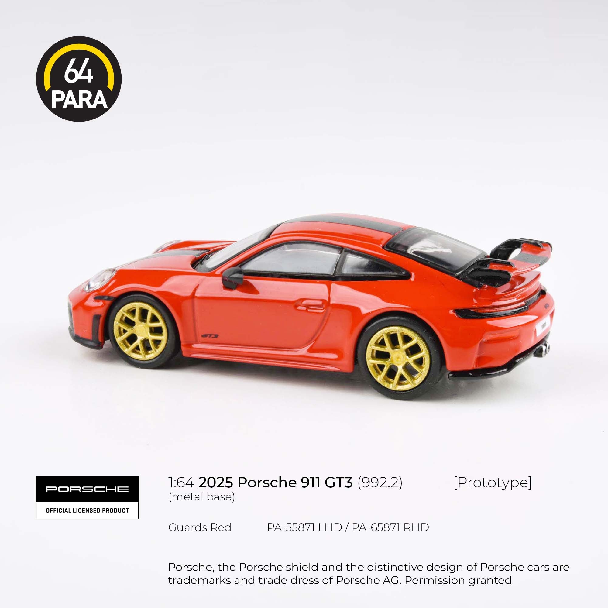 Para64 1/64 2025 Porsche 911 GT3 (992.2) Guards Red PA55871 Diecast Scale Model Car