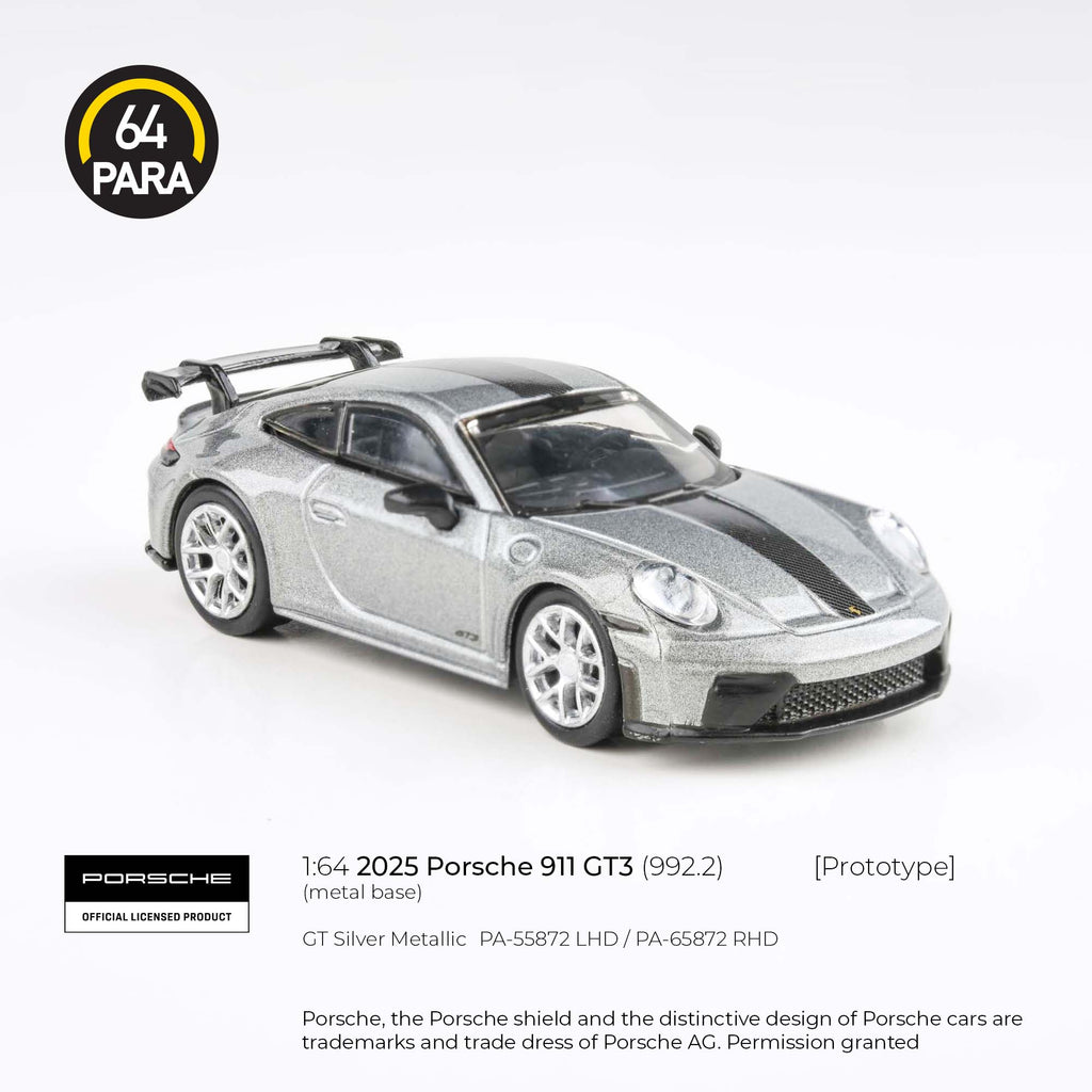 Para64 1/64 2025 Porsche 911 GT3 (992.2) GT Silver Metallic PA55872 Diecast Scale Model Car