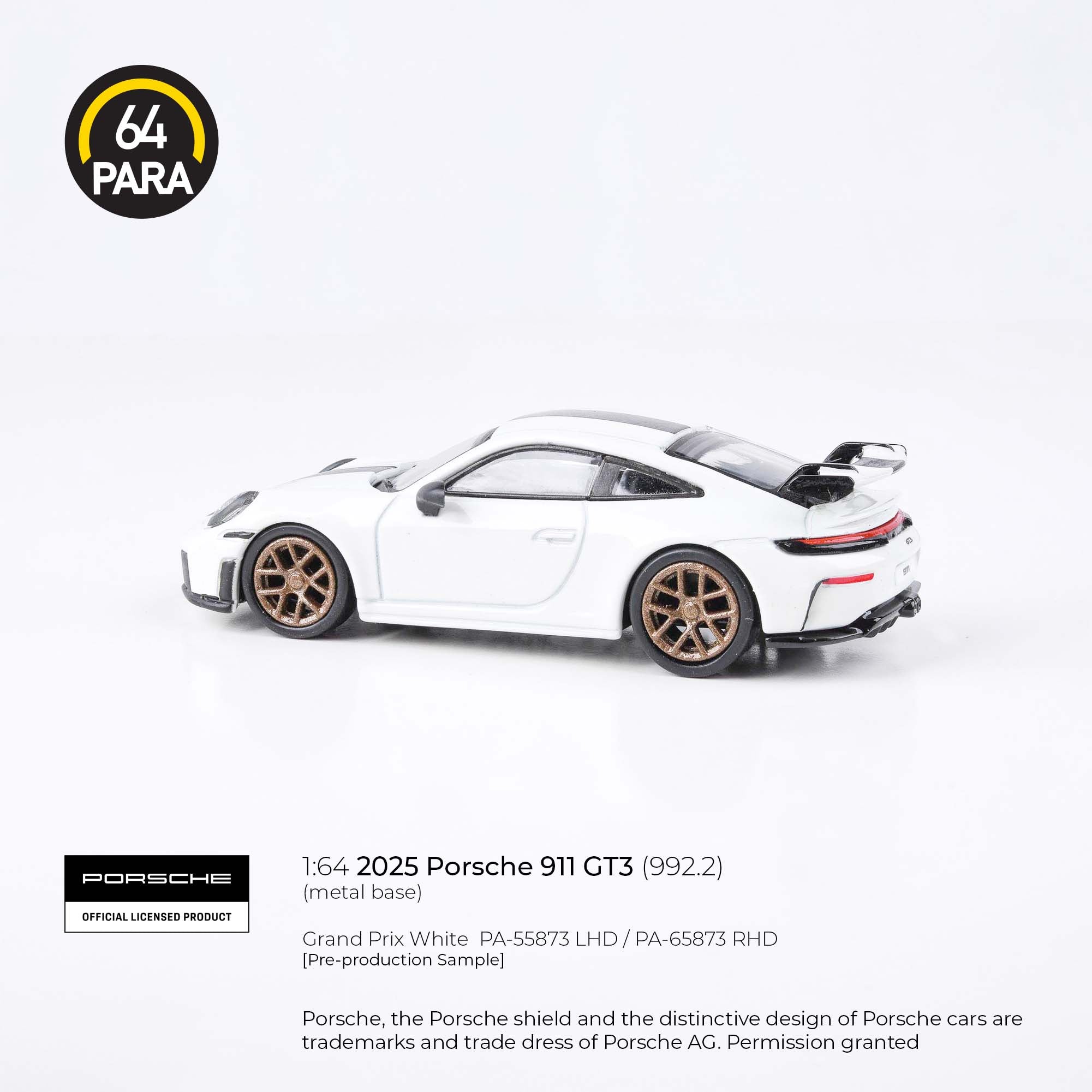 Para64 1/64 2025 Porsche 911 GT3 (992.2) Grand Prix White PA55873 Diecast Scale Model Car