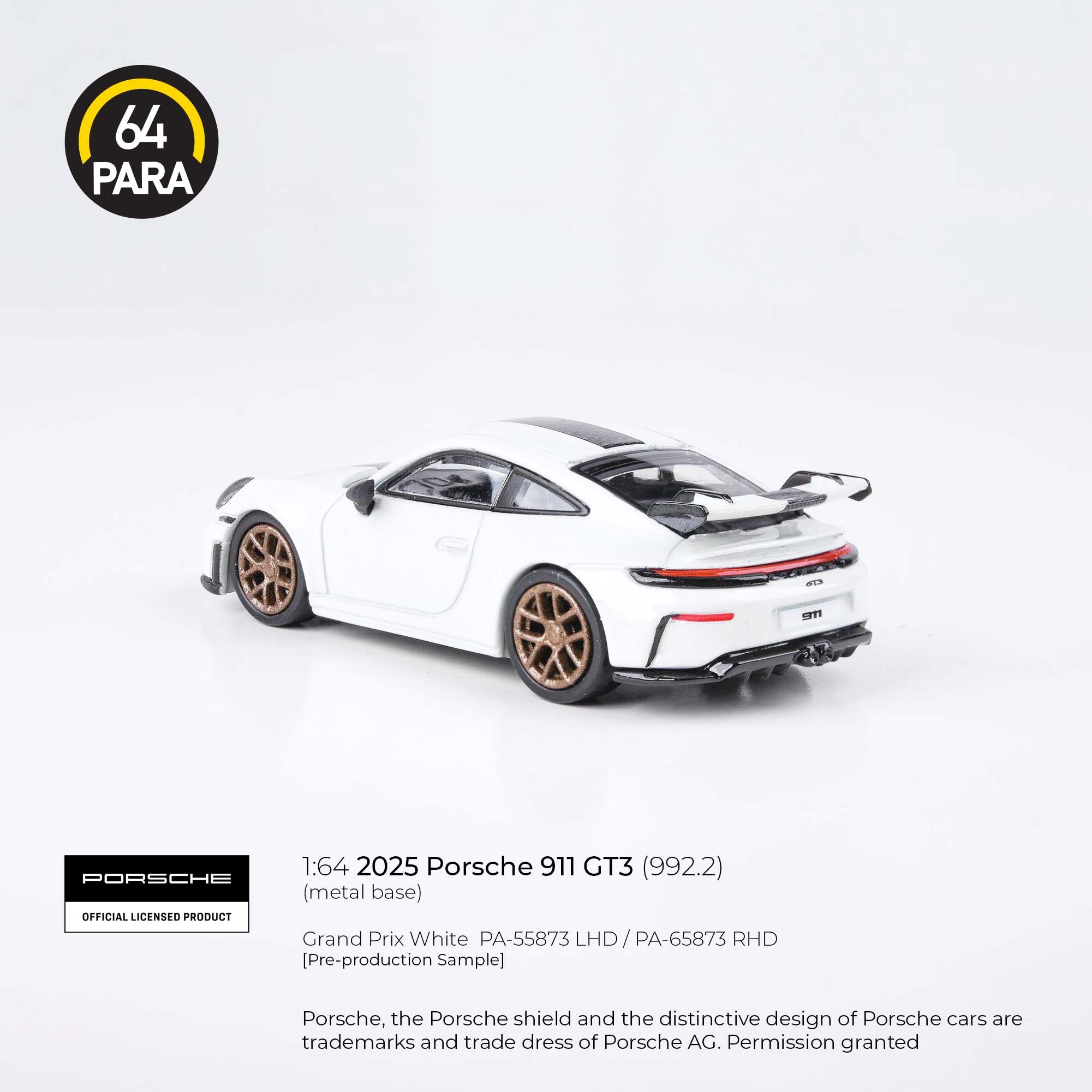 Para64 1/64 2025 Porsche 911 GT3 (992.2) Grand Prix White PA55873 Diecast Scale Model Car
