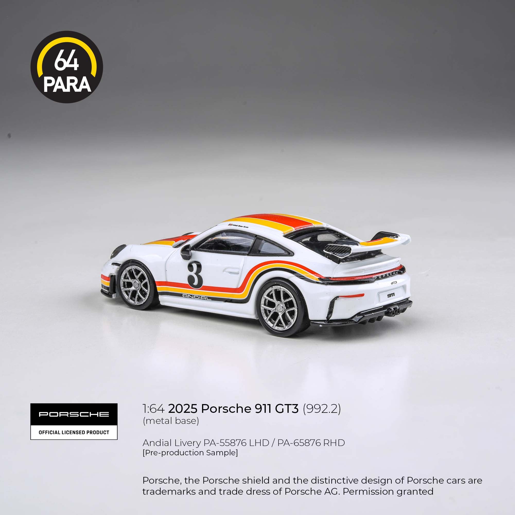 Para64 1/64 2025 Porsche 911 GT3 (992.2) Andial Livery PA55876 Diecast Scale Model Car