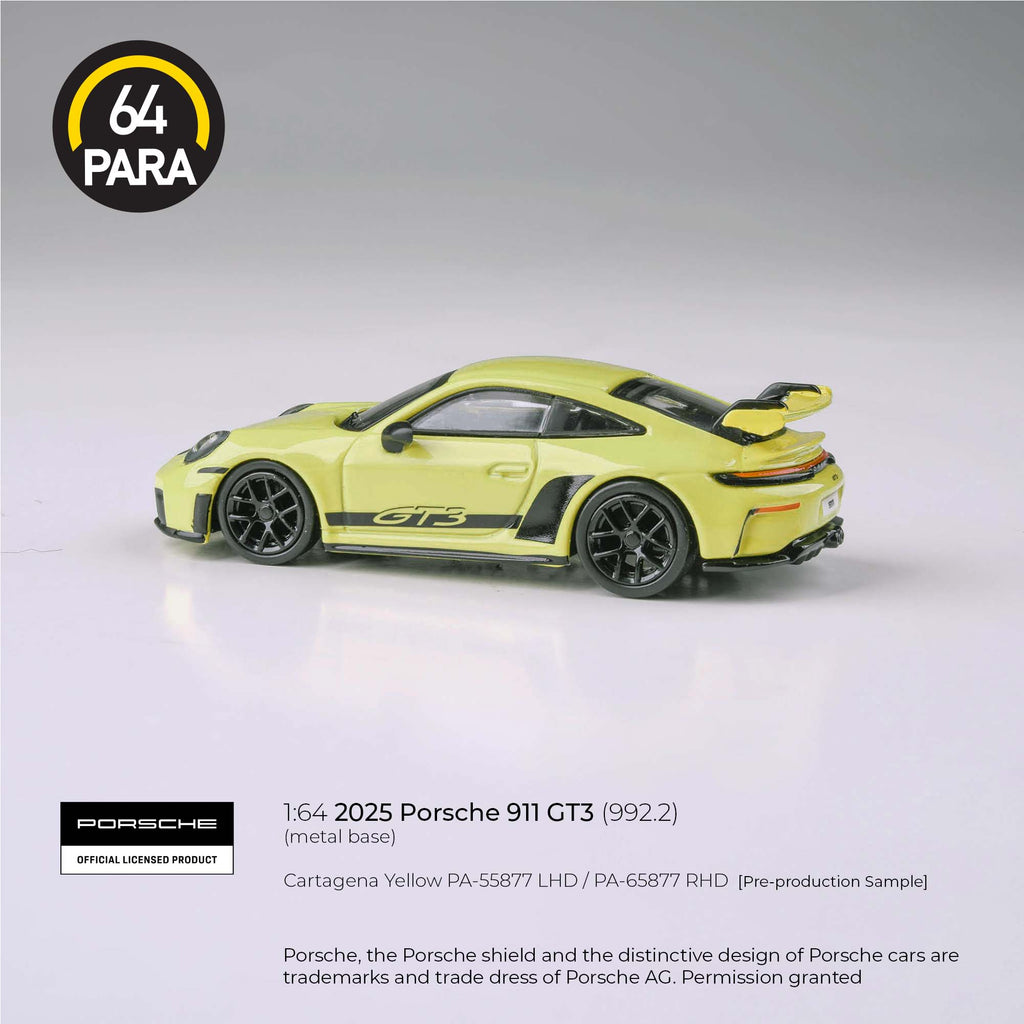 Para64 1/64 2025 Porsche 911 (992.2) Cartagena Yellow PA55877 Diecast Scale Model Car