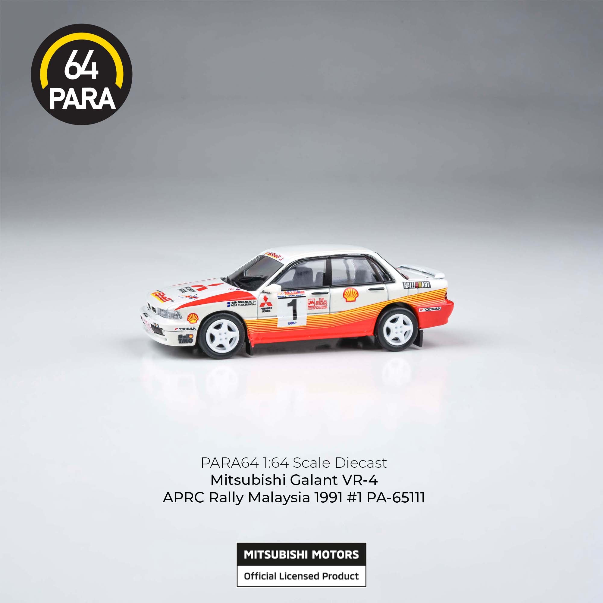 Para64 1/64 Mitsubishi Galant VR-4 APRC Rally Malaysia 1991 #1 PA65111 Diecast Scale Model Car