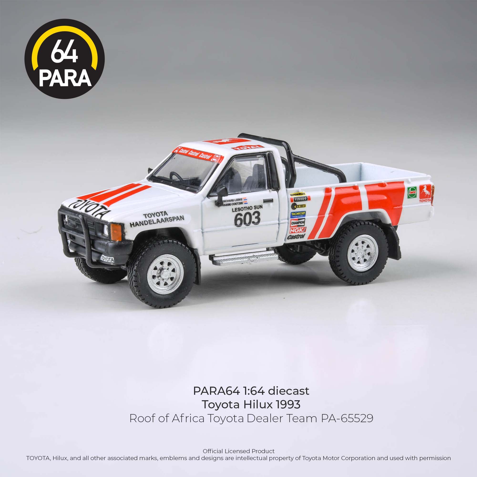 Para64 1/64 Toyota Hilux 1993 Roof Of Africa Toyota Dealer Team PA65529 Diecast Scale Model Car