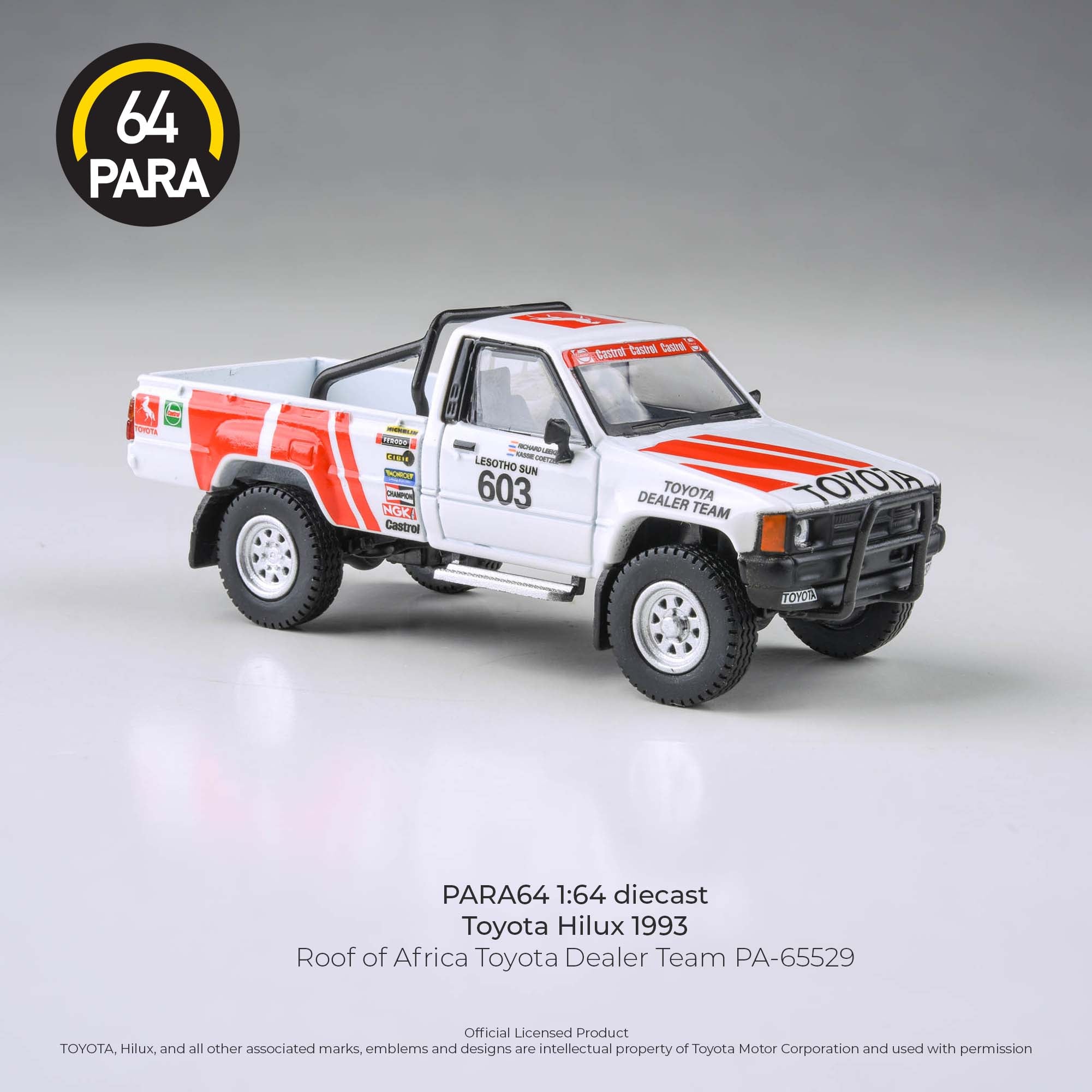 Para64 1/64 Toyota Hilux 1993 Roof Of Africa Toyota Dealer Team PA65529 Diecast Scale Model Car