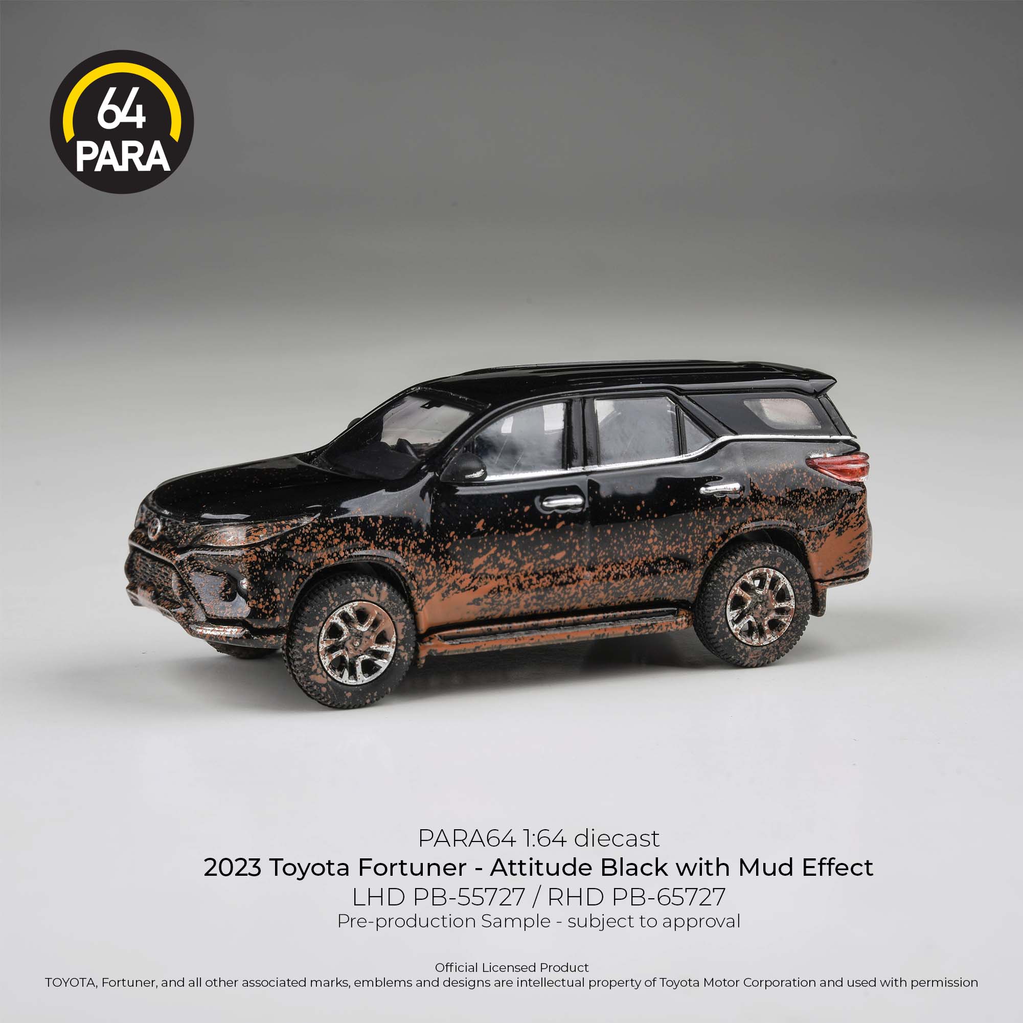 [PRE ORDER] Para64 x Blue and Yellow 1/64 2023 Toyota Fortuner Attitude Black W/ Mud Effect PB55727 RELEASE  3 Diecast Scale Model Car